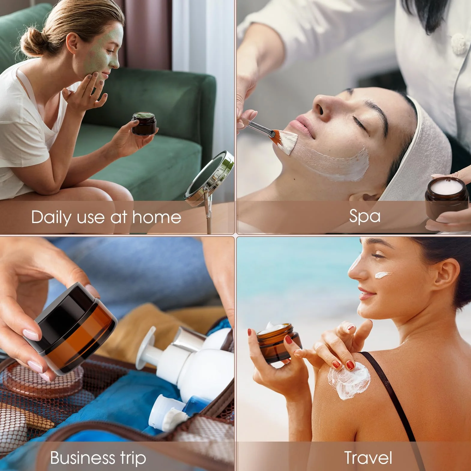 Ámbar Tarros Cosmeticos 20ml, Tarros de Crema con 2 Raspadores, Contenedor de Cosméticos Marrón, Tarro de Cristal con Tapa