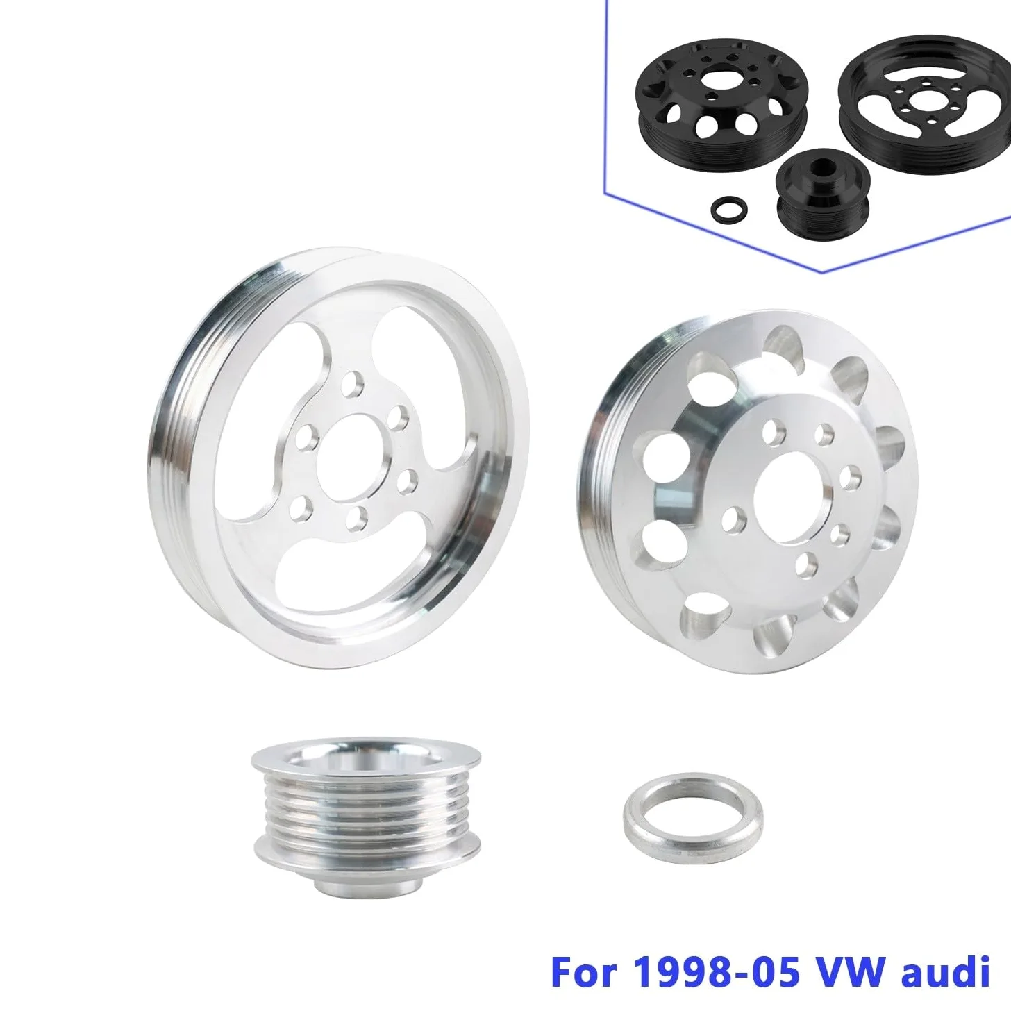 Kit de polea de aluminio Billet para MK4 para Golf GTI Jea 1.8T 2.0L 1999-2005 Cigüeñal Accesorio (negro)