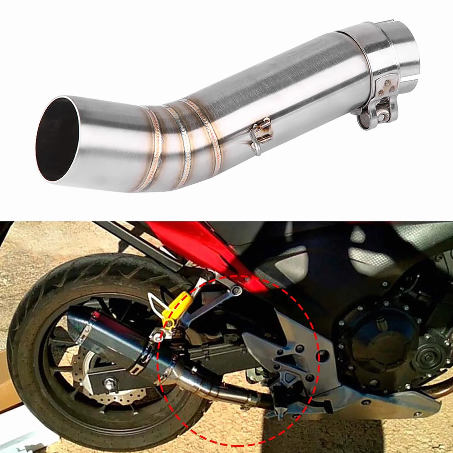 Jadeshay Tubo de escape de motocicleta, 51mm Tubo de enlace de conexión de tubo medio de escape de motocicleta para CBR500R CB500X CBR500 CB500F