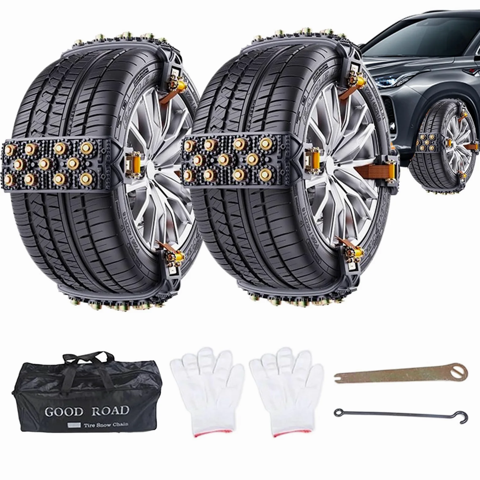 Cadenas De Nieve Para Neumáticos De Coche Instalación En 5 Segundos | Para Neumáticos De 165-265 Mm Cadenas Antideslizantes Para Coche Para Viaje Cortacésped SUV Remolque C