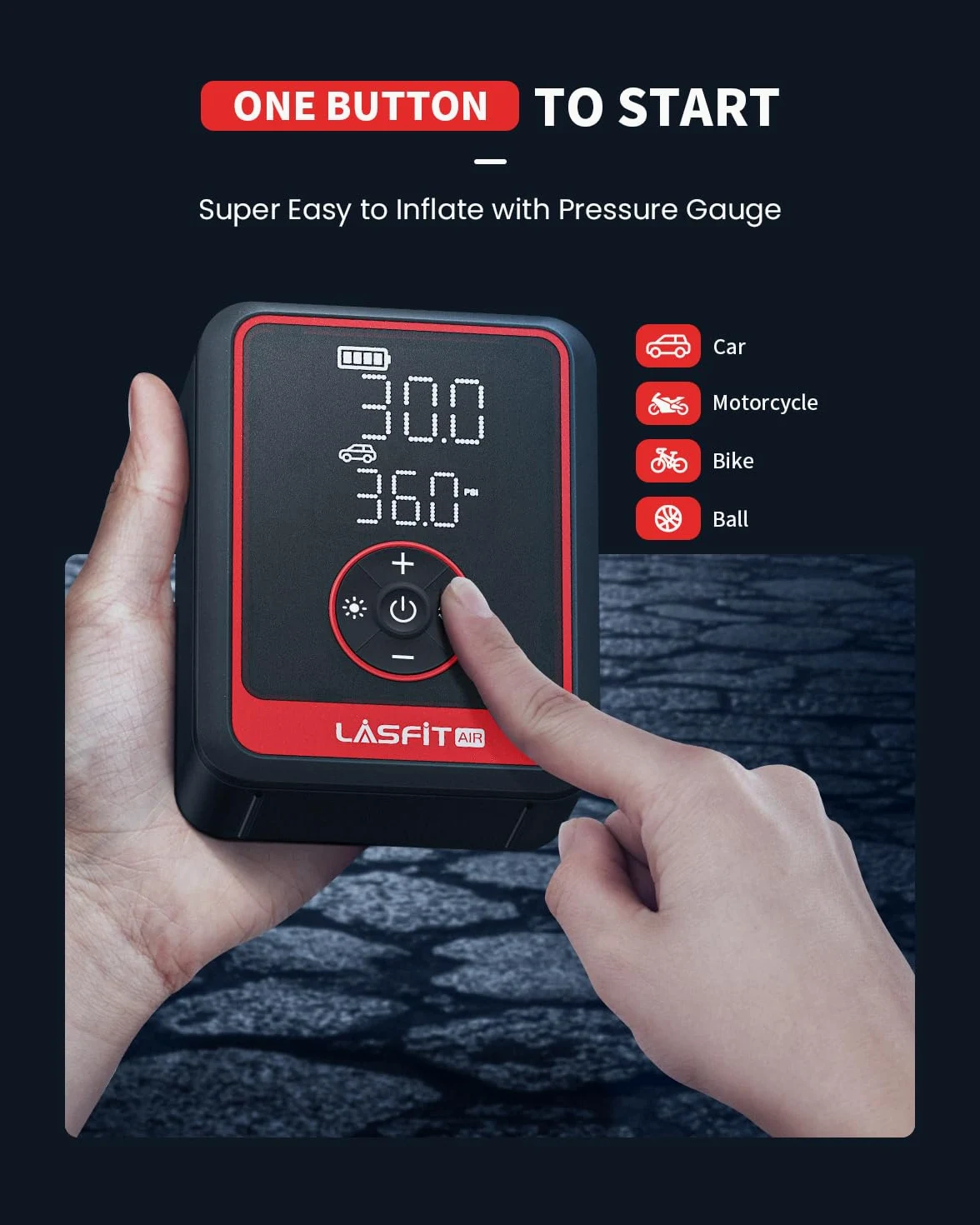 LASFIT CR1 Pro - Compresor de aire portátil de neumáticos [3 inflados rápidos] Bomba de aire de 150 PSI para neumáticos de automóvil, inflador eléctrico de neumáticos con manómetro digital