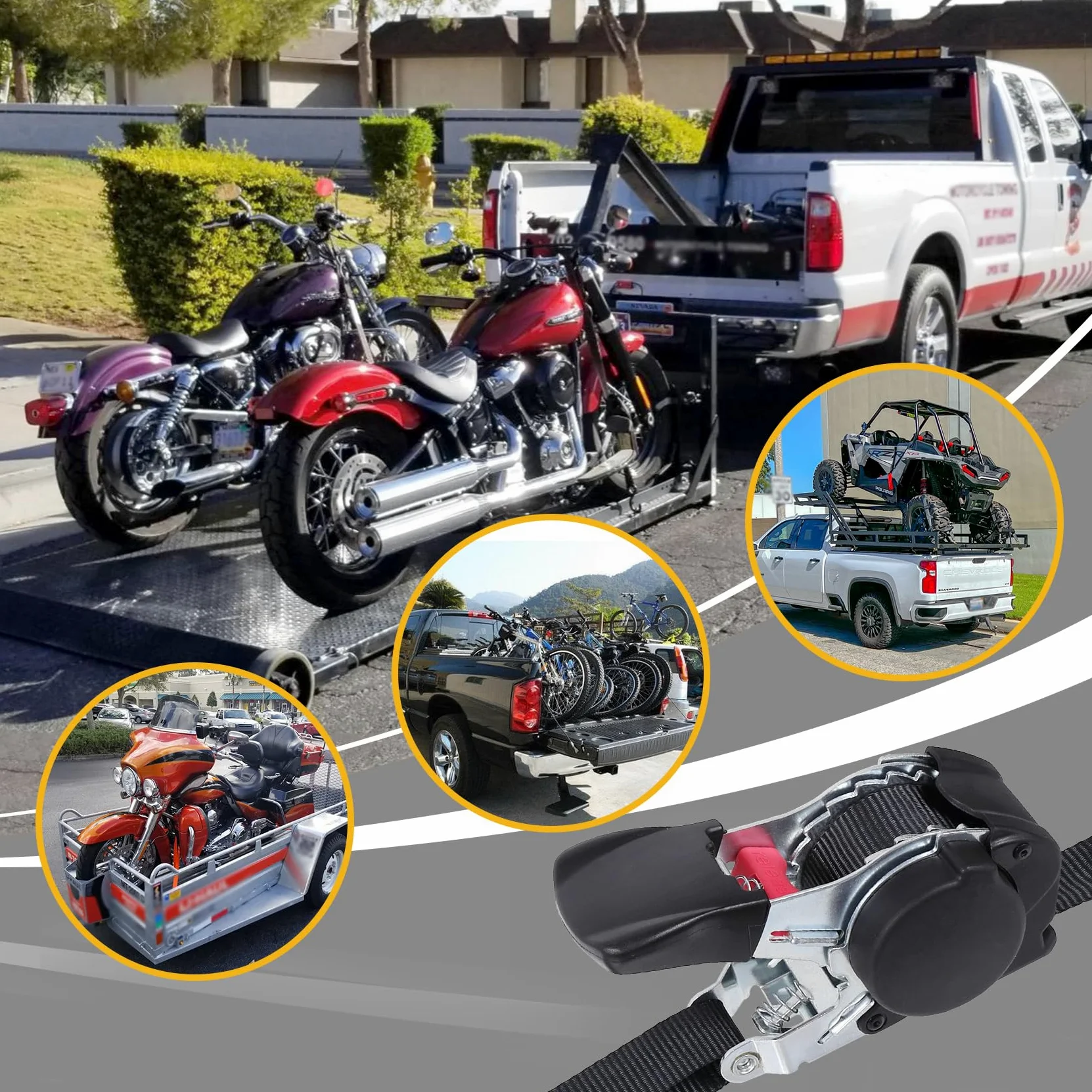 Ayaport Correas de trinquete retráctiles, correas de amarre autoretráctiles, resistencia a la rotura de 1200 libras, resistentes a la rotura, 12 pies para motocicleta, moto de cross, carga en