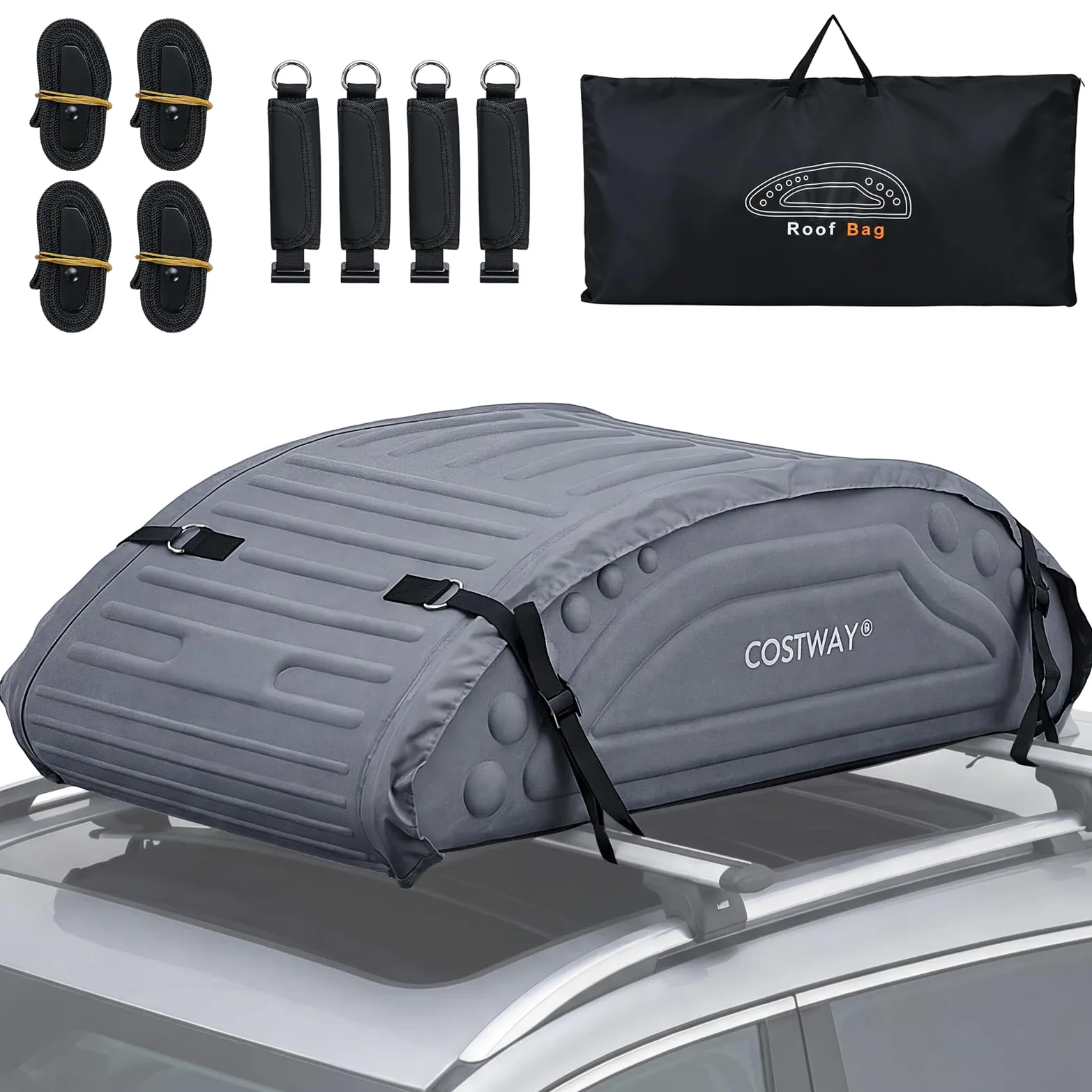COSTWAY Bolsa de Techo de Coche Capacidad de 425 litros Bolsa de Portaequipajes Impermeable con Correas para Vehículos SUV Negro (Gris)