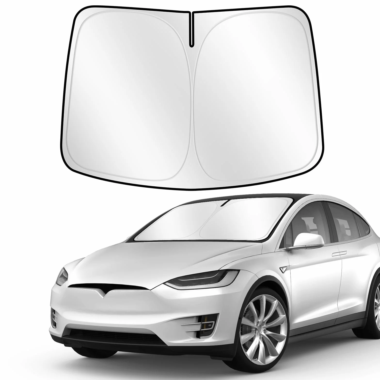 ZATOOTO Parasol Coche Delantero para Tesla Model Y Model 3, Protección Solar para Parabrisas, Cubierta Parabrisas para Bloques de Verano UV, Visera para Coche, Plegable, 132x92 cm