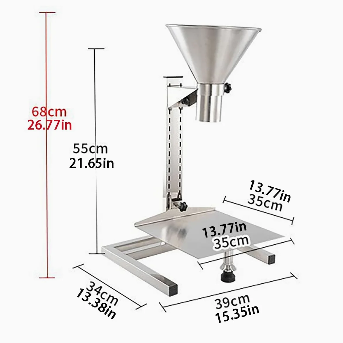 Embudo de Acero inless con nd, Herramienta de llenado de Altura Ajustable para Bolsas de vacío, rampa Ancha de la Boca de 10cm, dispensador Manual Duradero para líquidos y Polvos