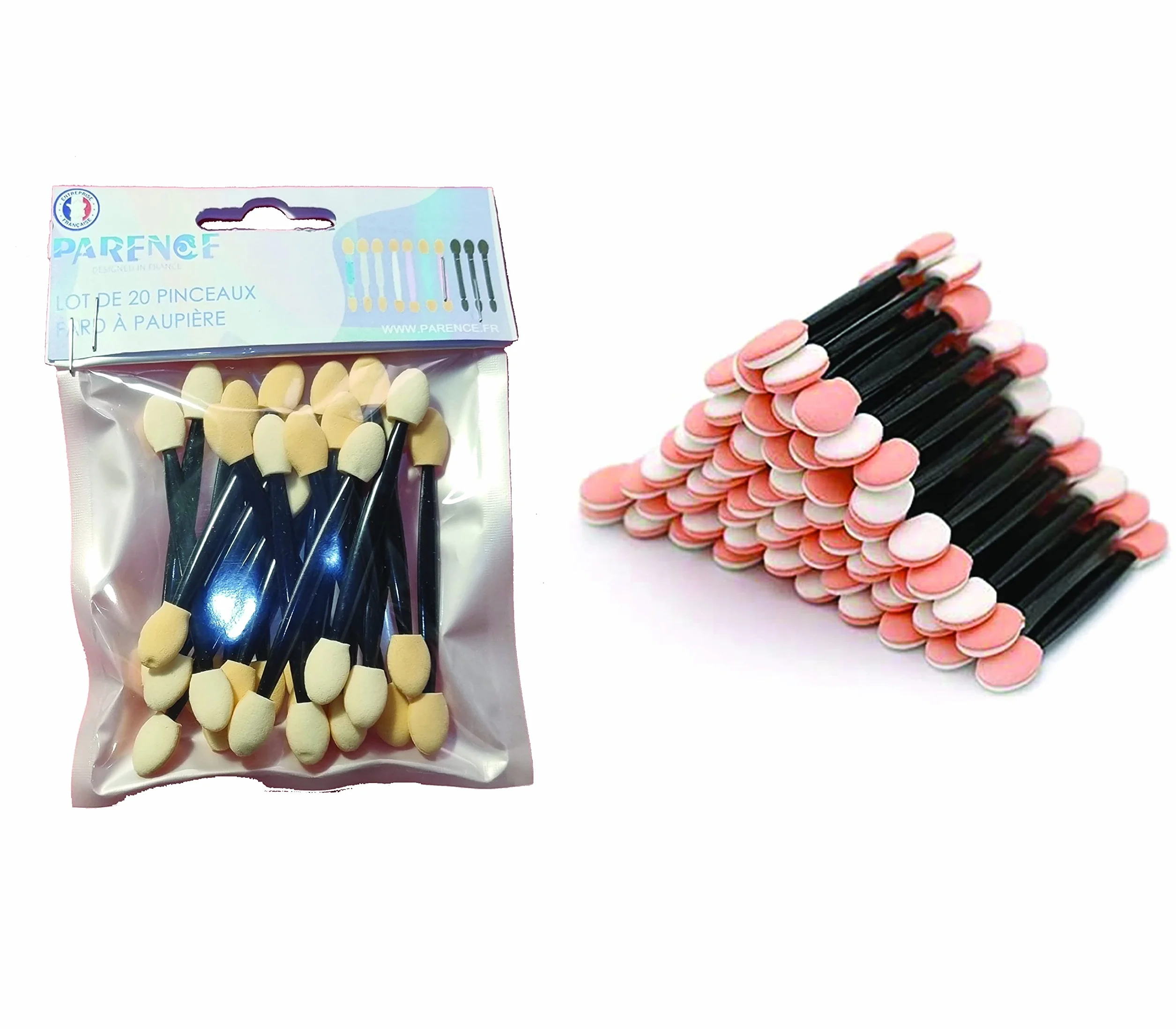 Pinceles de sombra de ojos desechables doble cara esponja con punta Lote 20 negro beige
