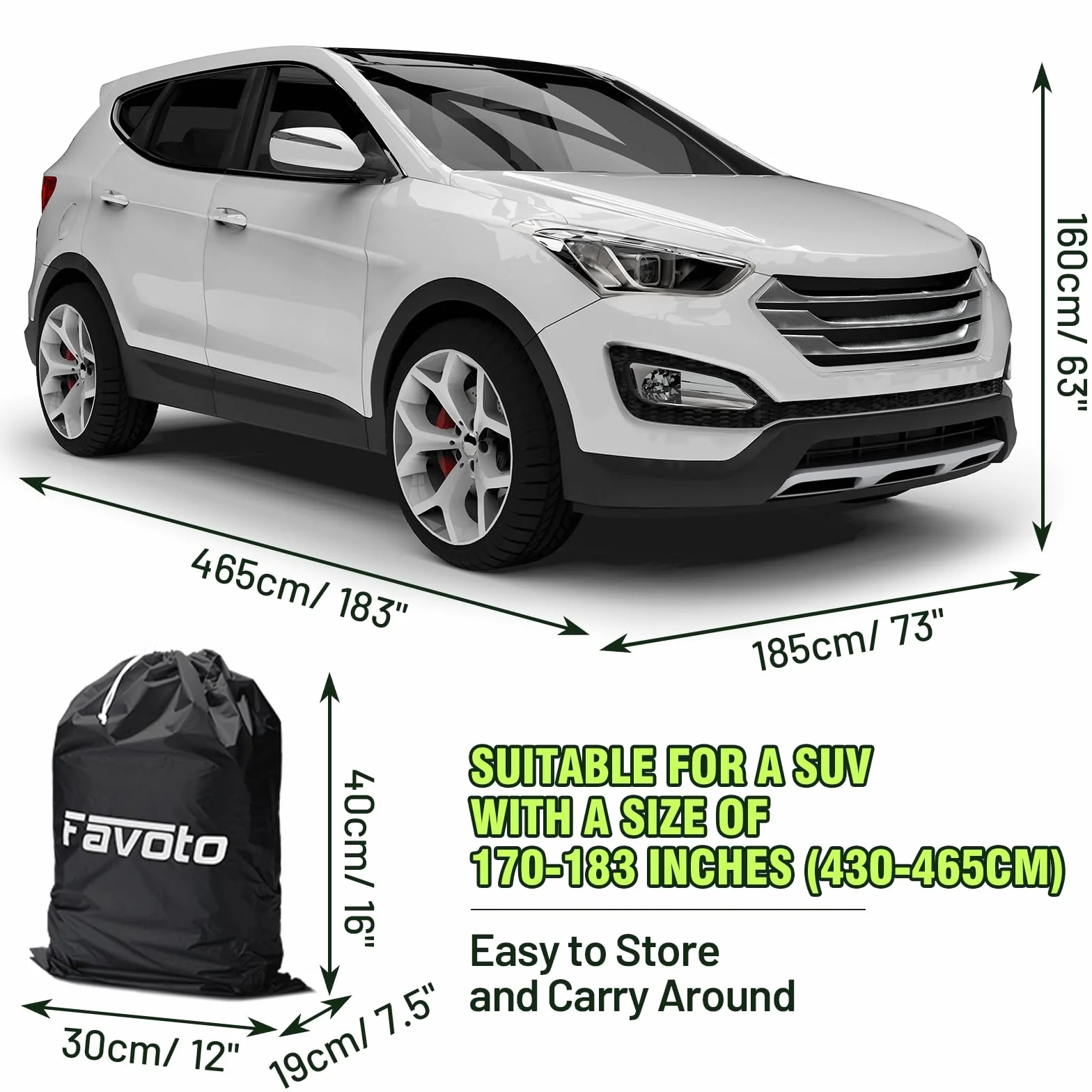Favoto Cubierta de Coche Impermeable, Funda de Coche Exterior Oxford+Algodón con Cremallera para SUV Compacto Anti-UV Transpirable Resistente al Polvo Lluvia Rasguño Nieve al Aire Libre 465x185x160cm
