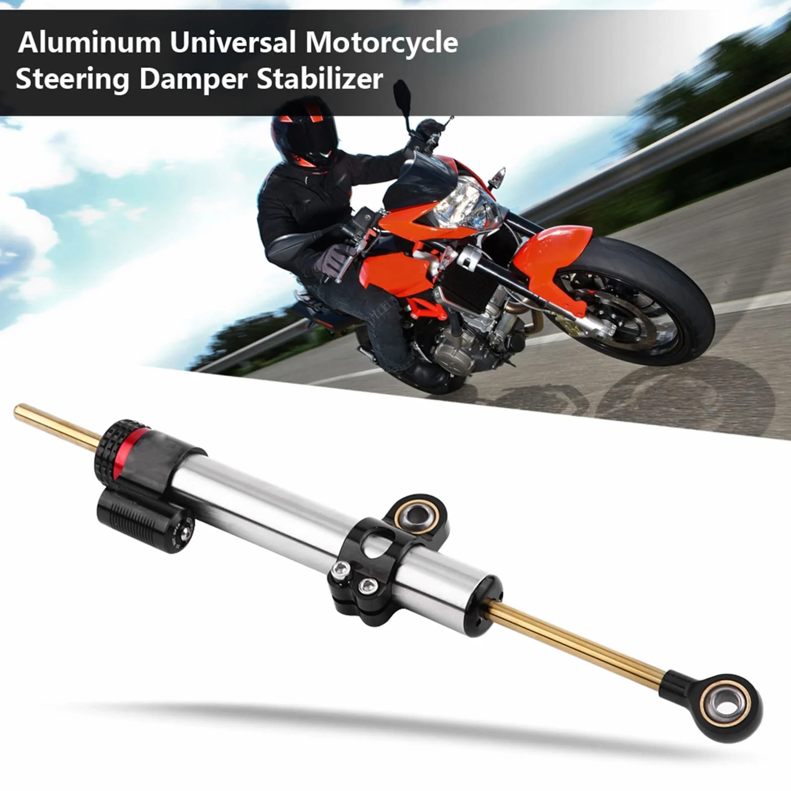 EBTOOLS para amortiguador de dirección de motocicleta para steering damper para steering damper motorcycle Estabilizador de aluminio universal ajustable de amortiguador de dirección de motocicleta