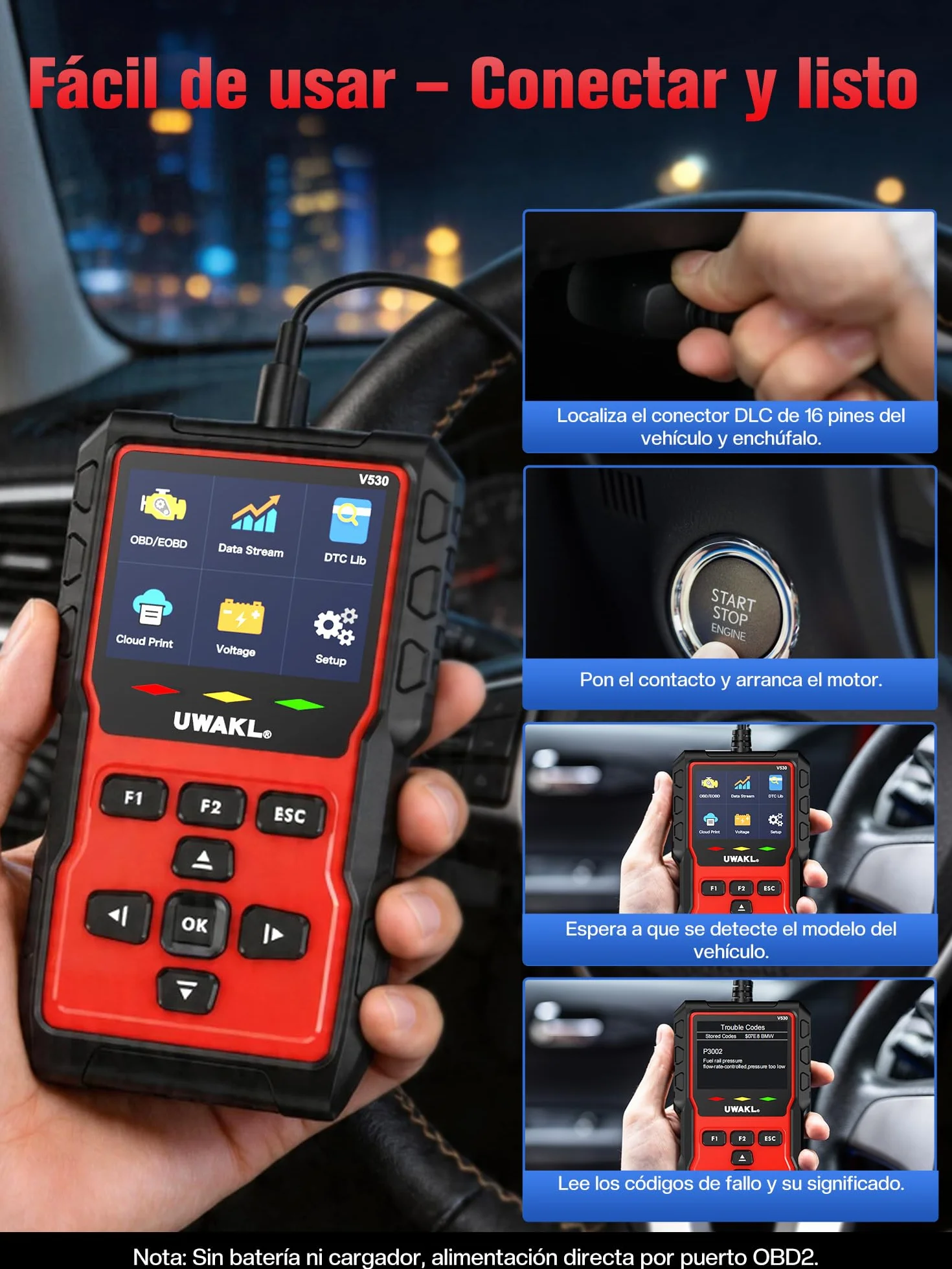 OBD2 Diagnosis Coche Scanner OBD: EOBD maquina Diagnóstico Coche en Español - Scanner OBD2 Multimarca Vehículos con Prueba de Batería - Lector Códigos Fallos Motor Autos Completas OBDII Funciones