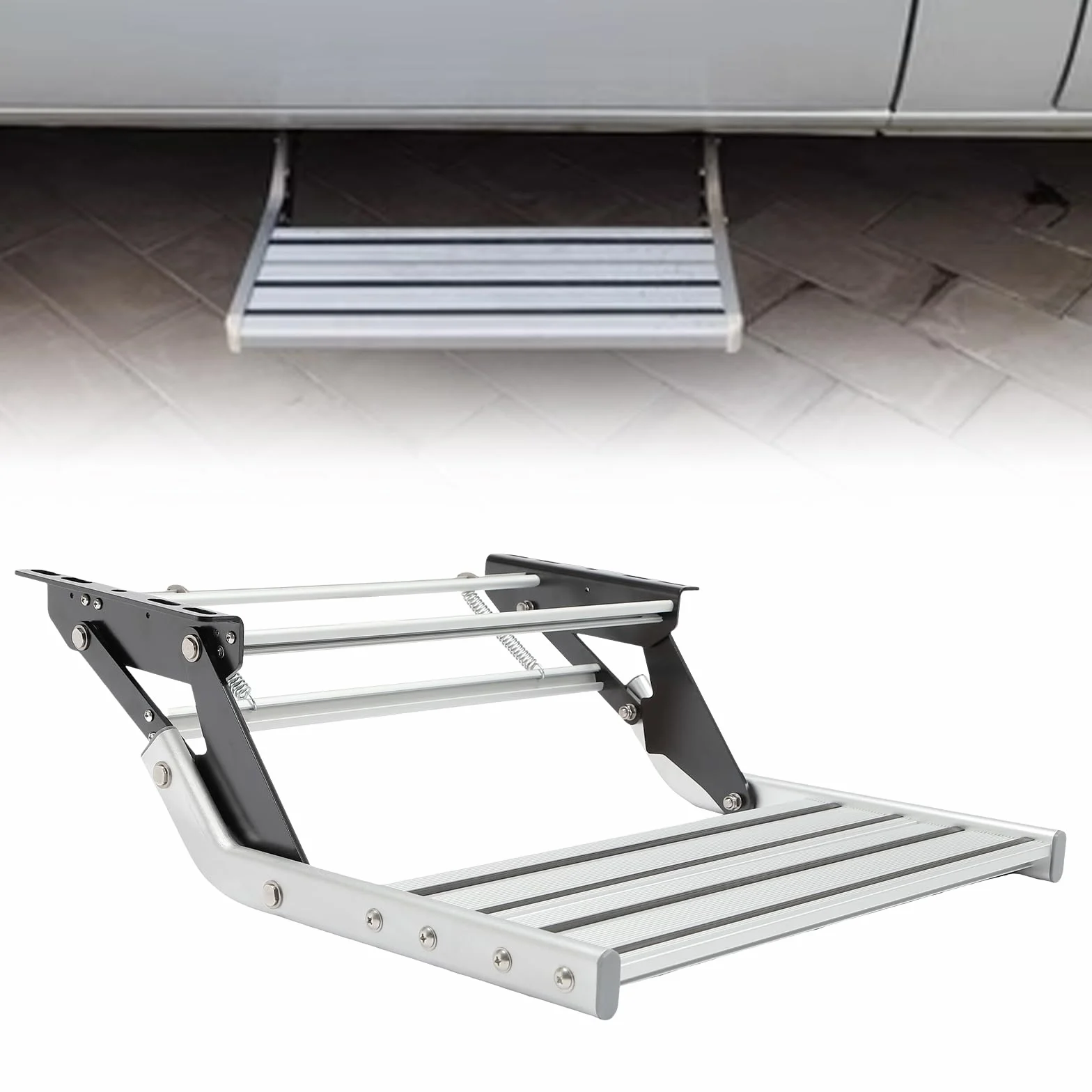 Escalón manual de aluminio para autocaravana (sin iluminación) | Escalón de camping plegable con goma antideslizante y capacidad de carga de 150 kg | perfecto para caravanas | remolque