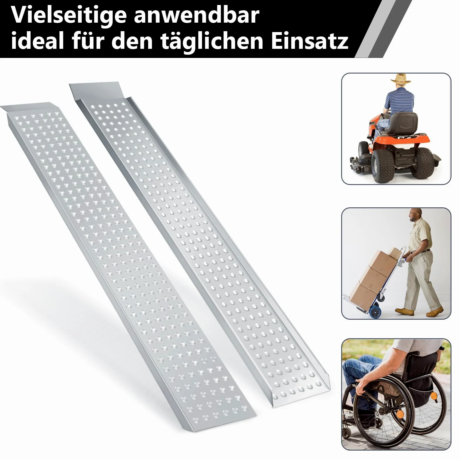 Rampa de carga para coche, 4 unidades, capacidad de carga de 400 kg, acero galvanizado, riel de carga antideslizante, 160 x 23,5 x 4 cm, para motocicleta, remolque, cortacésped, rampa de carga