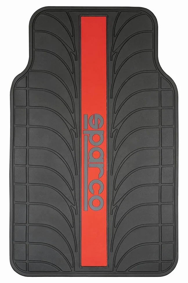 Sparco SPC1913RS Juego de Alfombra Goma Color Franja Logo SPARCO Universal, LATEX, Rojo, Set de 4