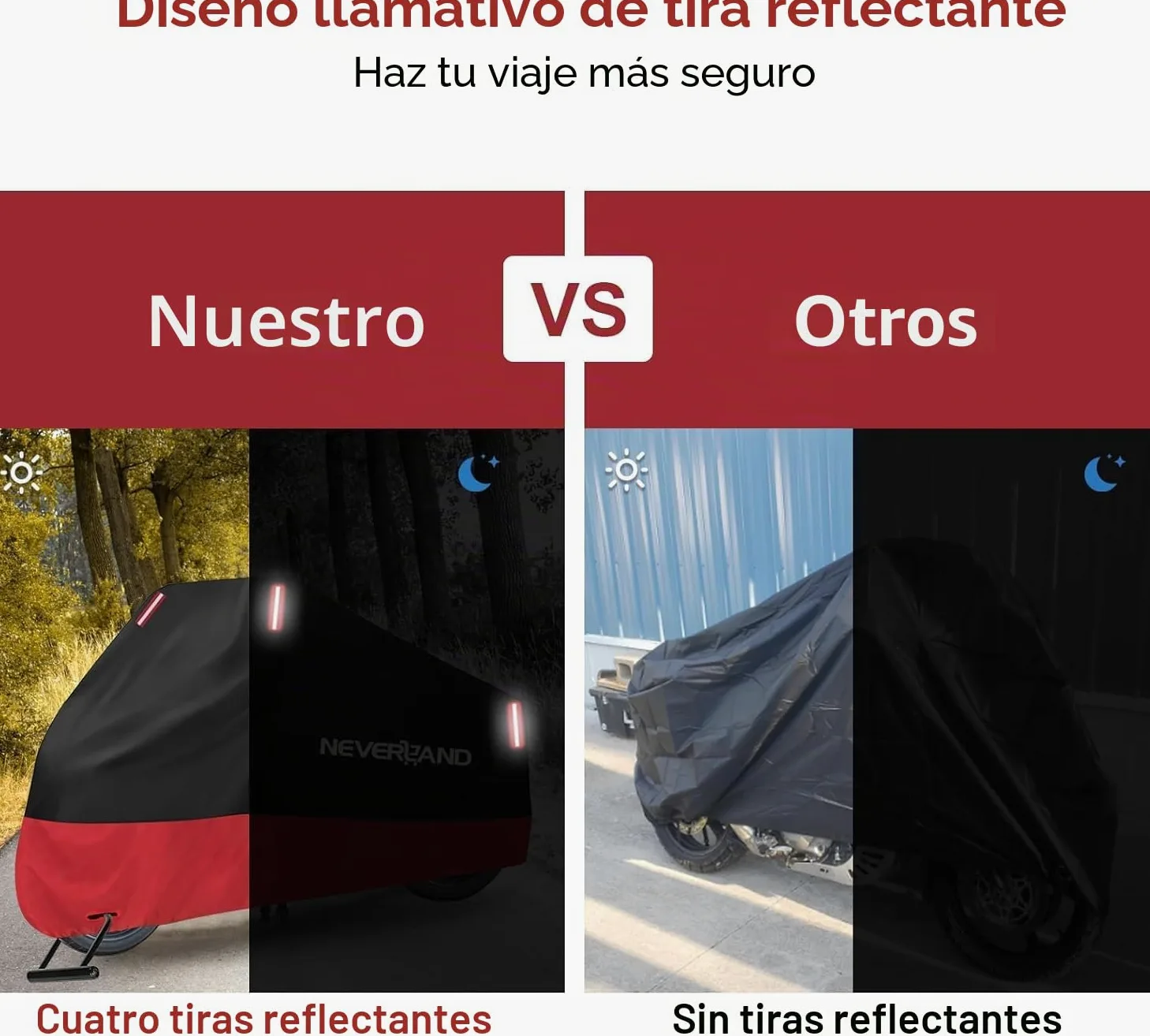 NEVERLAND Funda para Moto Curbe Moto 210D Oxford Funda de Moto Impermeable Cubierta Protectora con Banda Reflectante a Prueba de Sol Lluvia Polvo Viento Nieve 220 * 95 * 110 CM