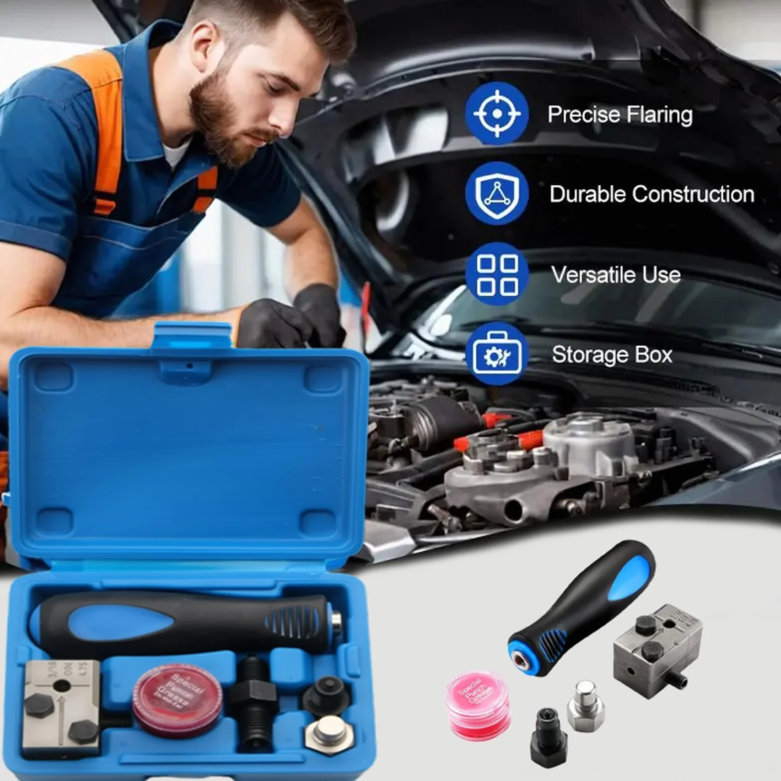 Juego de 6 Piezas,herramient abocardar Tubos Freno,Herramienta Abocardar Tubos Freno,Herramienta de abocardado Doble,Cable de Freno para Rebordear,Aplicable al Sistema de Frenos de automóviles