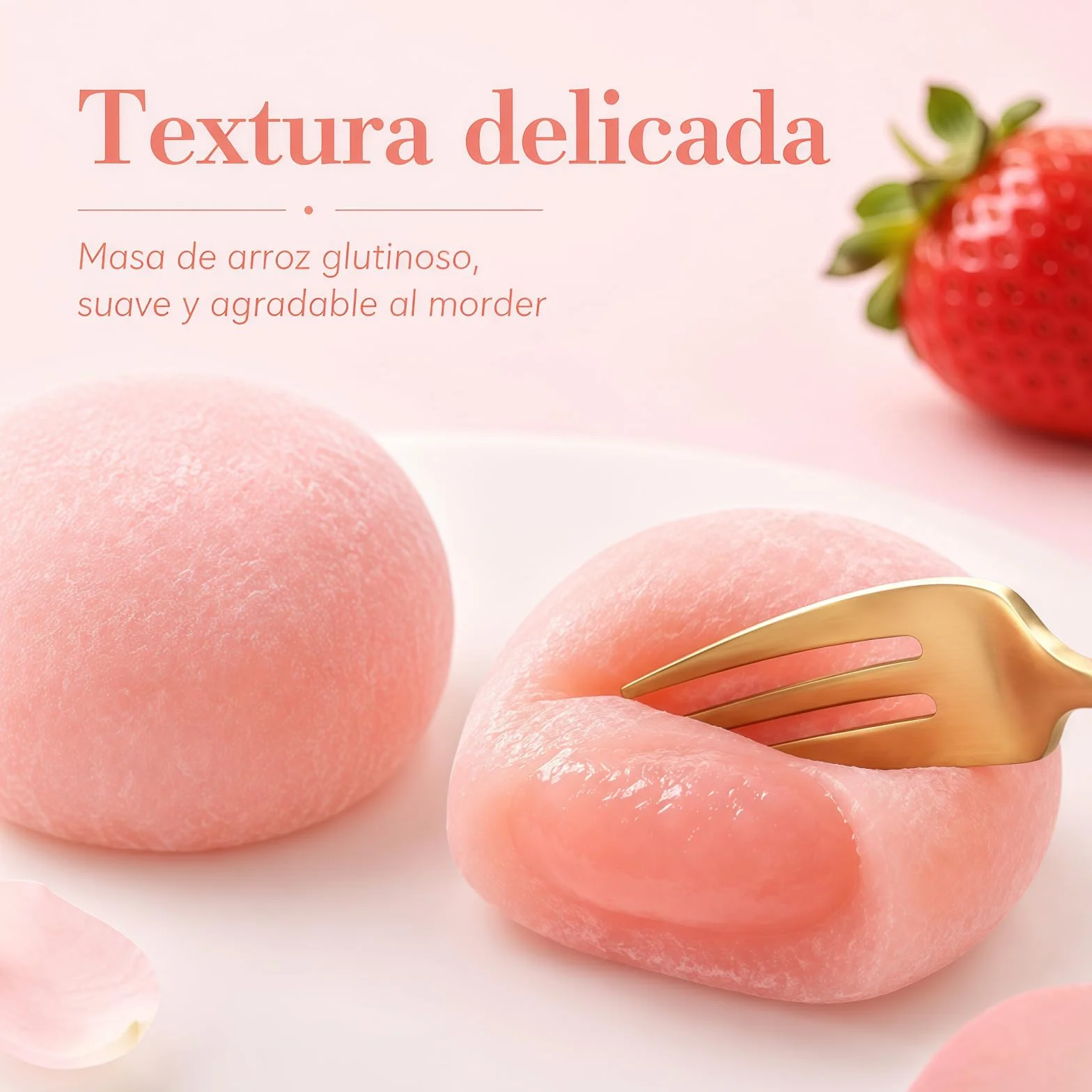 Mochi Asiático De Arroz Glutinoso Dulce Japonés Suave Y Masticable Postre Tradicional Oriental 120 G 6 Unidades Sabor Fresa