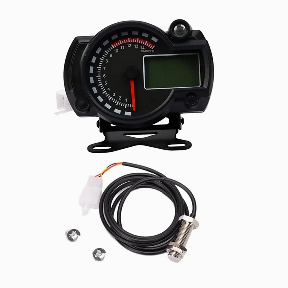 Cuentakilómetros velocímetro Cuentakilómetros Digital Universal para Motocicleta, Tacómetro, Velocímetro, Medidor De 14000 RPM con Soporte