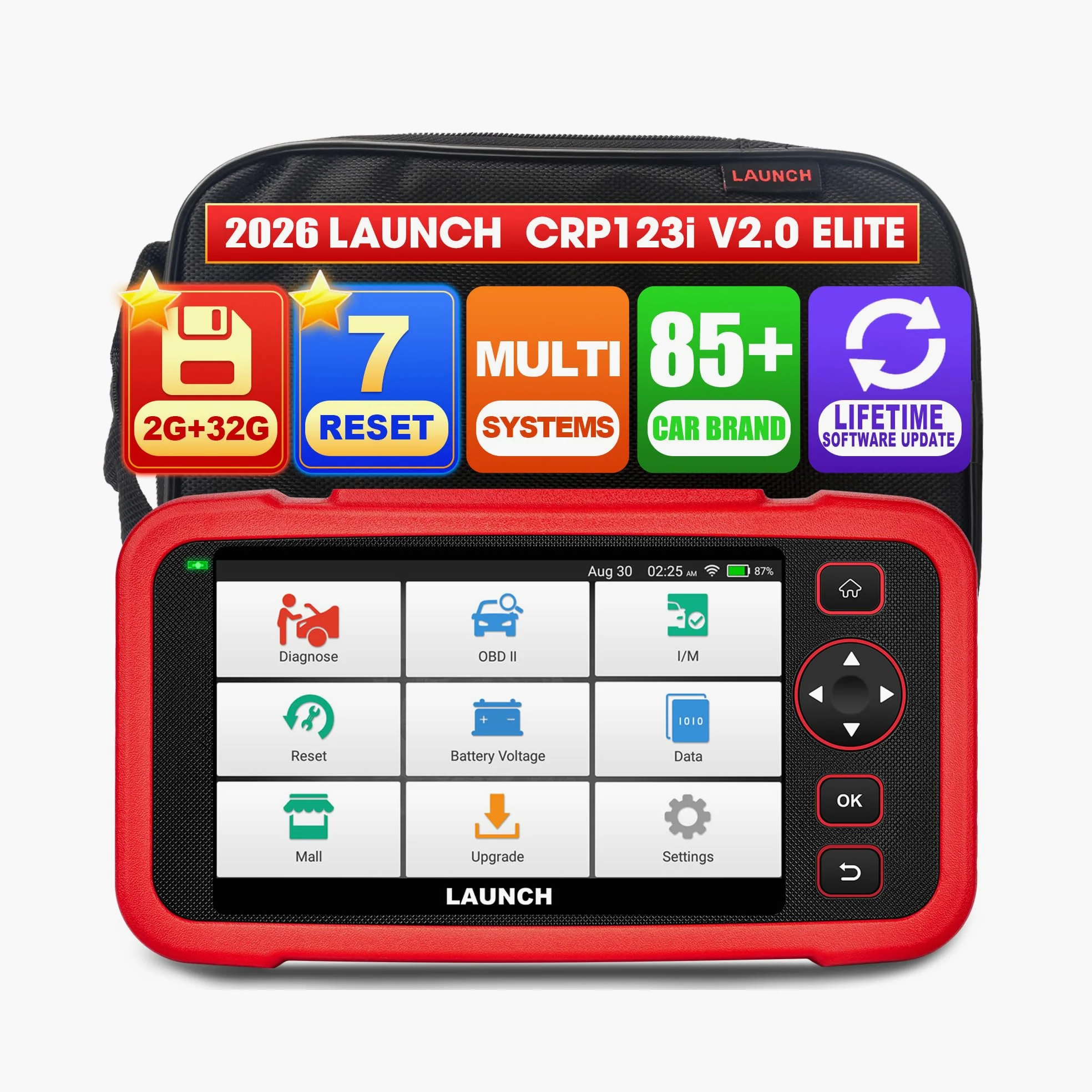 LAUNCH CRP123i V2.0 OBD2 - Herramienta de diagnóstico de lector de código, escáner OBD Elite Car con 4 sistemas y 7 funciones de reinicio (aceite, SAS, freno, BMS, ABS, DPF, acelerador) para vehículo
