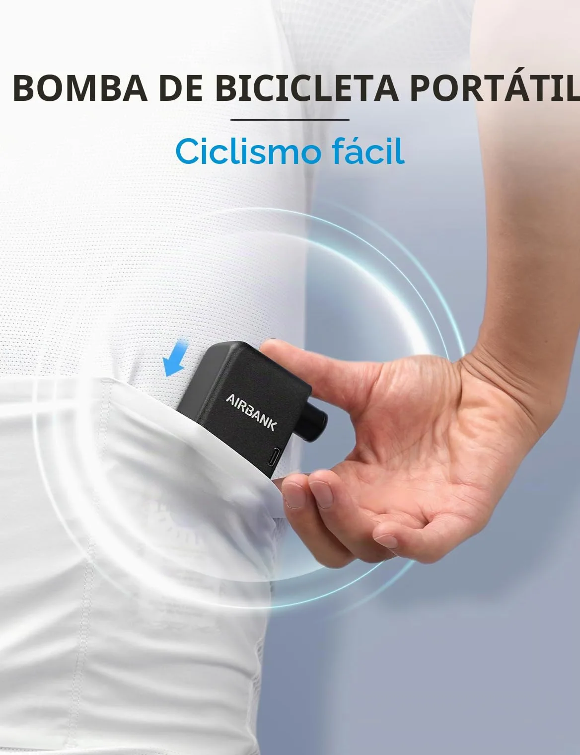AIRBANK Bomba de Aire de Pocket para Bicicleta, Bomba eléctrica de Bicicleta, Mini compresor de batería, 97 Gramos, 100 PSI, pequeña Bomba de Bicicleta, para Todas Las Bicicletas