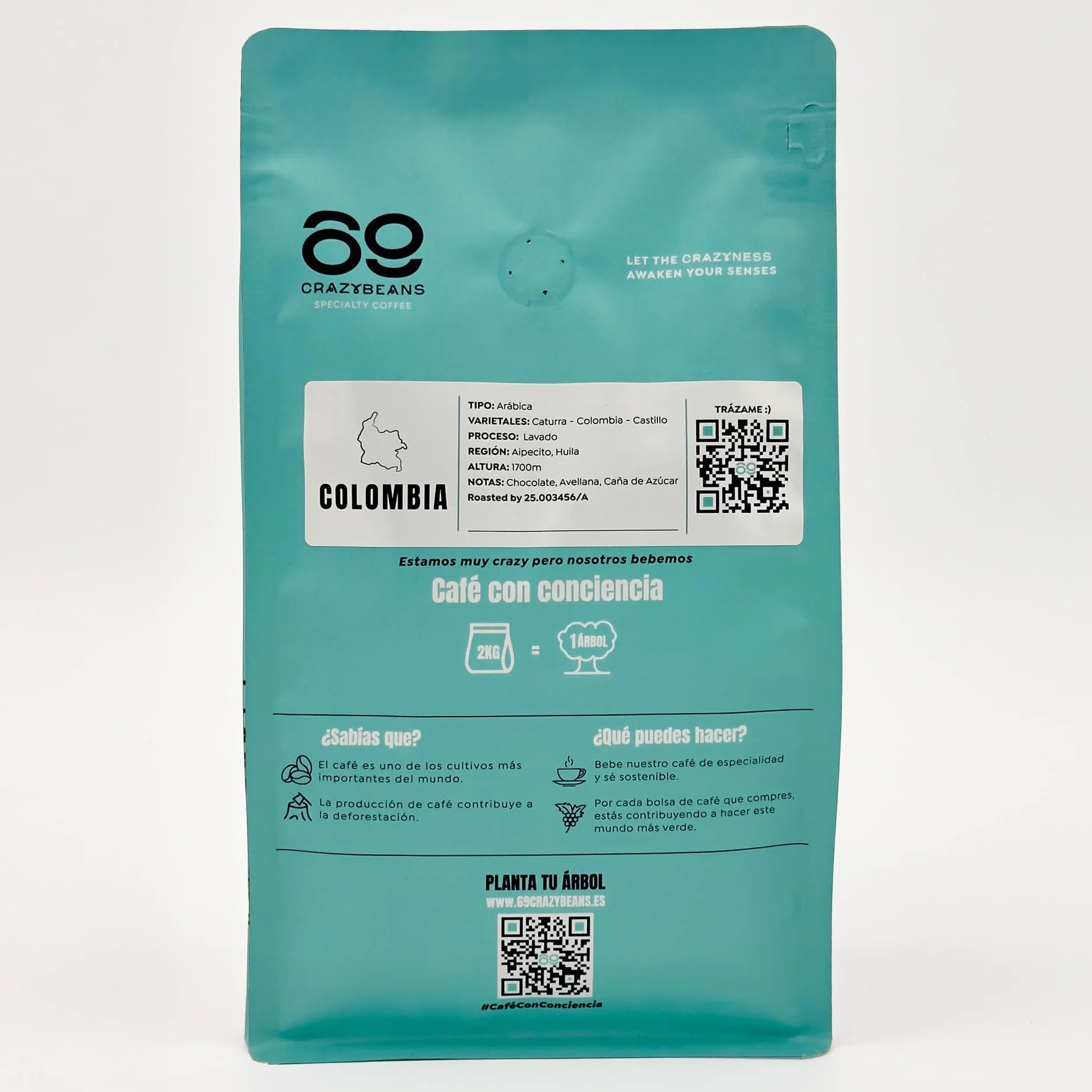Cafe de Especialidad Colombia 100% Arábica 84 puntos SCA Tueste Natural Artesanal Neiva Huila 500g 69 CrazyBeans