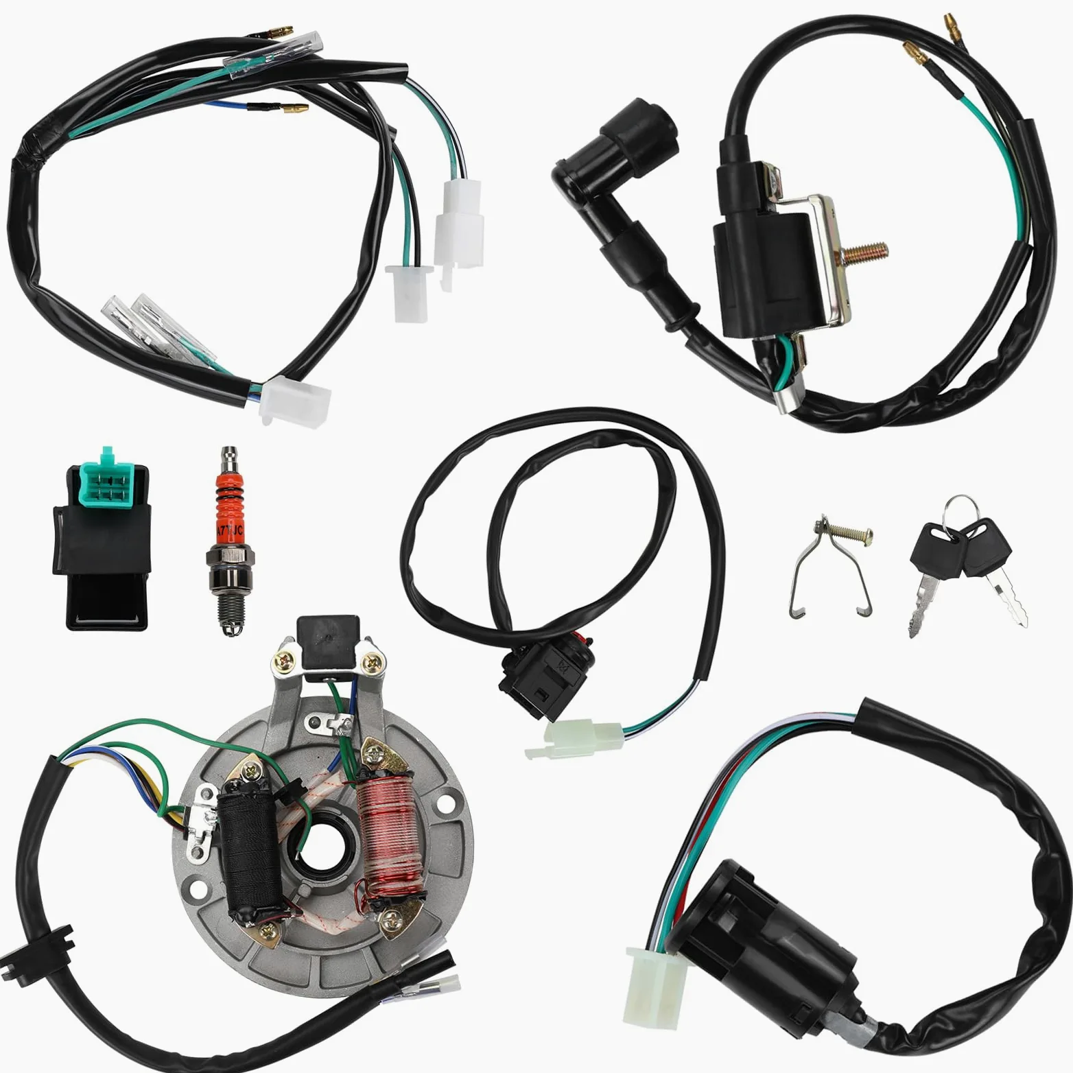 Bobina de Encendido CDI Bujía Cable Arnés Magneto Estator Kit para 50cc-140cc Dirt Pit Bike ATV