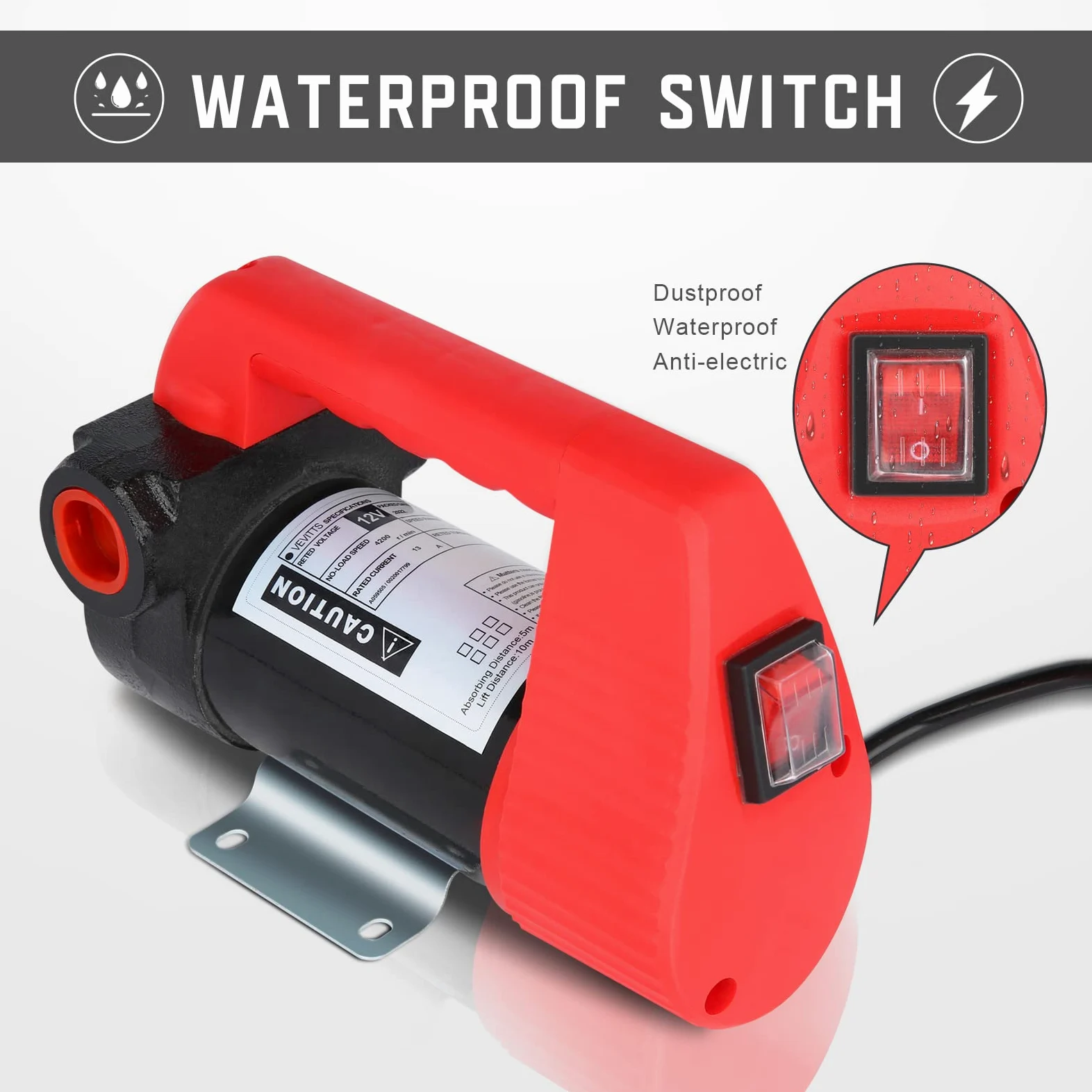 Vevitts Bomba eléctrica de transferencia de combustible y aceite de 12 V, diésel, queroseno, biodiesel, kit de bomba extractora de transferencia de 175 W, 12 GPM, bomba extractora de aceite con asa