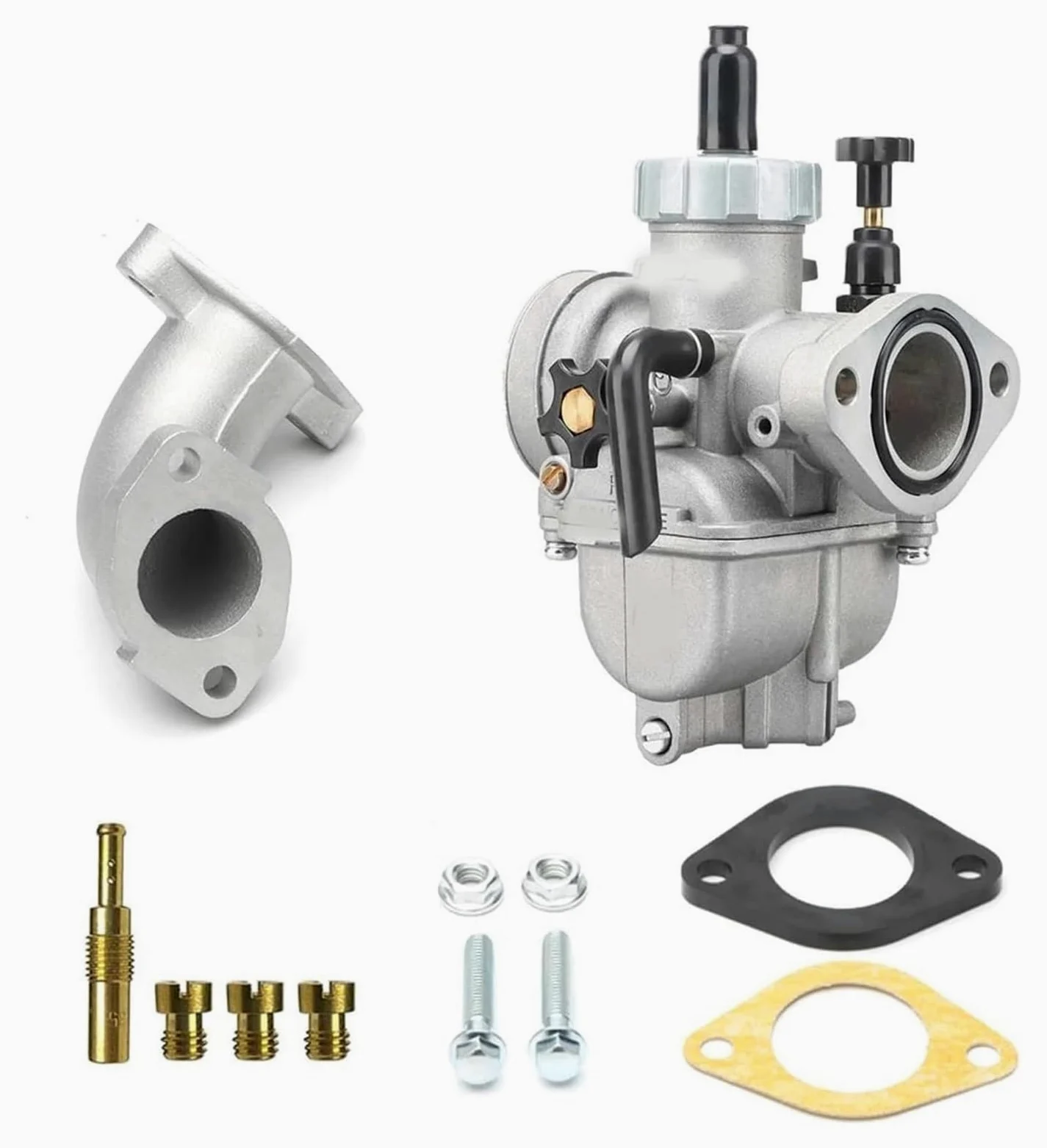 2T 4T Kit De Carburador para Motocicleta con Brida PE Y Tubo Entrada Curva Juego Codos Aire Frío Inyectores Carburador Repuesto Moto(22mm Black Kit)