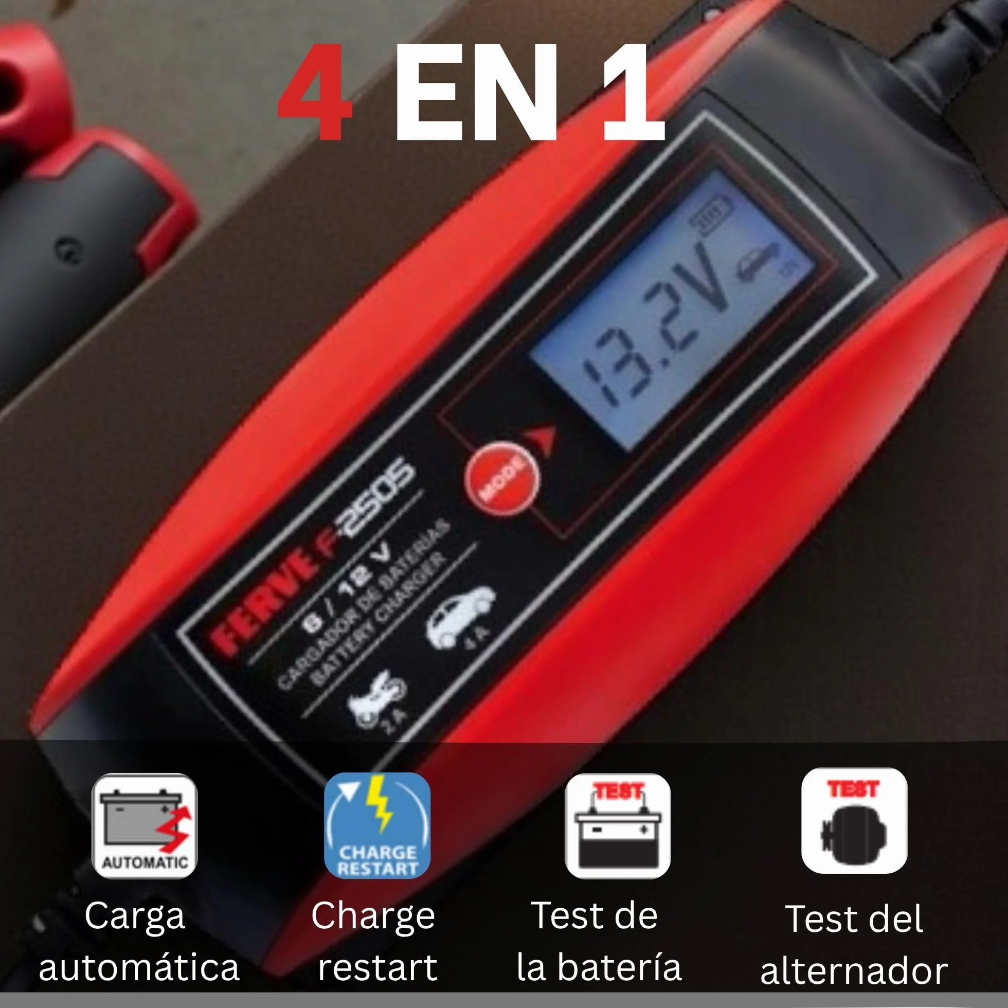 Ferve F-2505 Cargador de baterías Negro Rojo