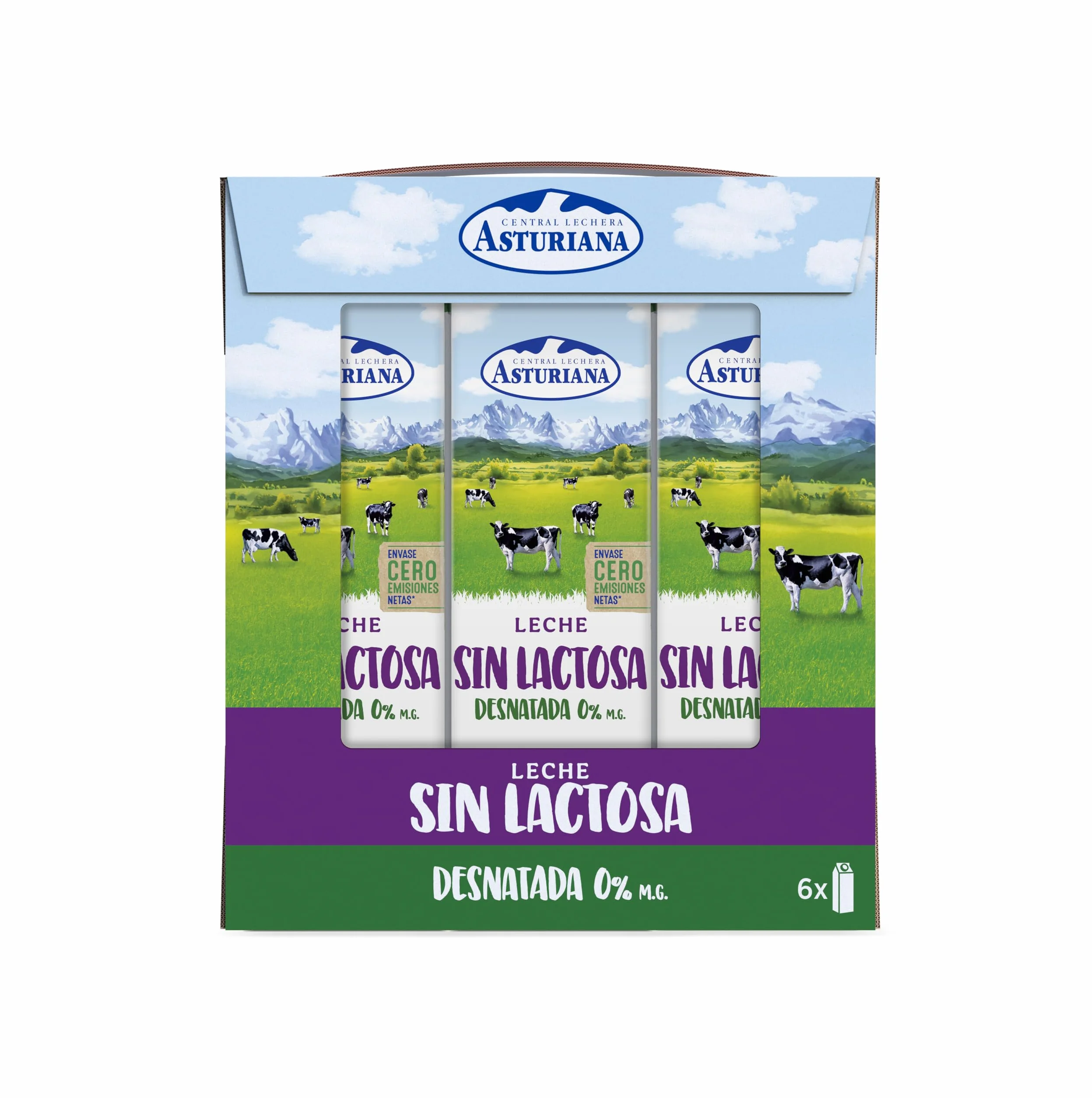 Central Lechera Asturiana Leche Sin Lactosa Desnatada 0% MG, Pack 6 x 1L