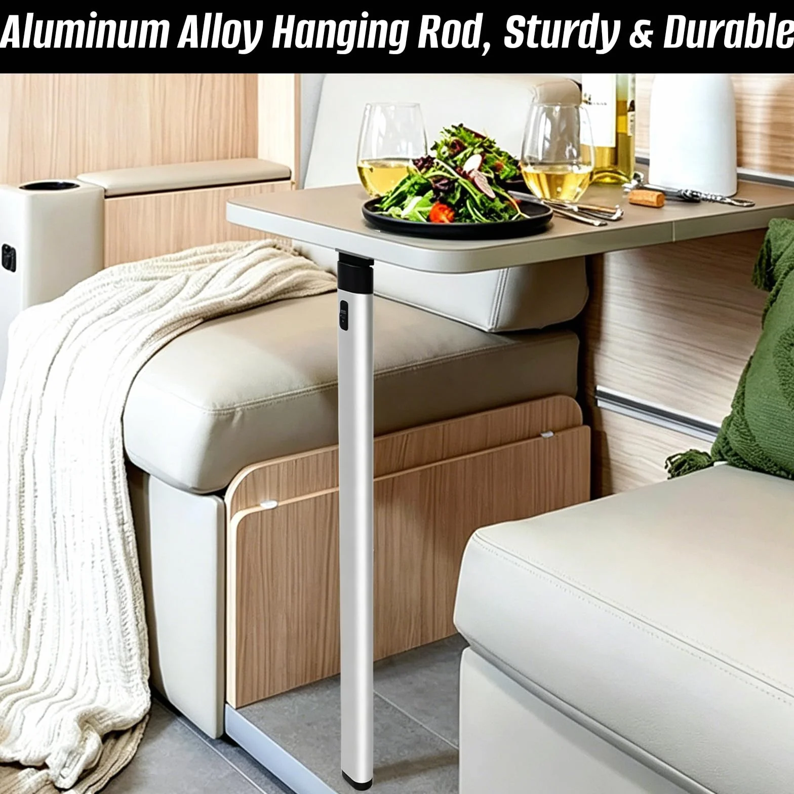Pata de Mesa Plegable RV y Riel Deslizante, Pata Mesa Camper Plegable de Aluminio con Barra Colgante de 50cm y Clip Soporte De Base De Mesa para Autocaravana Yate Caravana