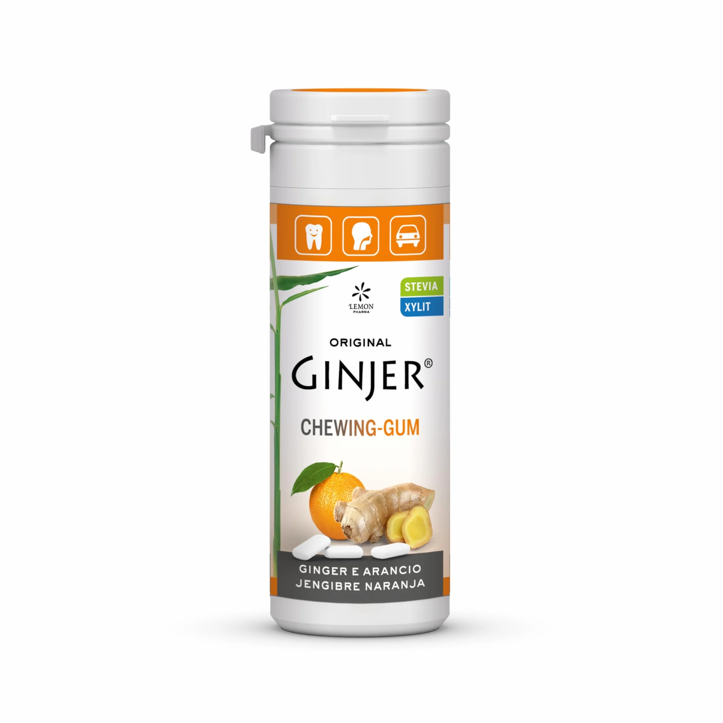 Lemon Pharma GINJER® Chicles de Jengibre-Naranja 30 g goma de mascar vegana sin azúcar