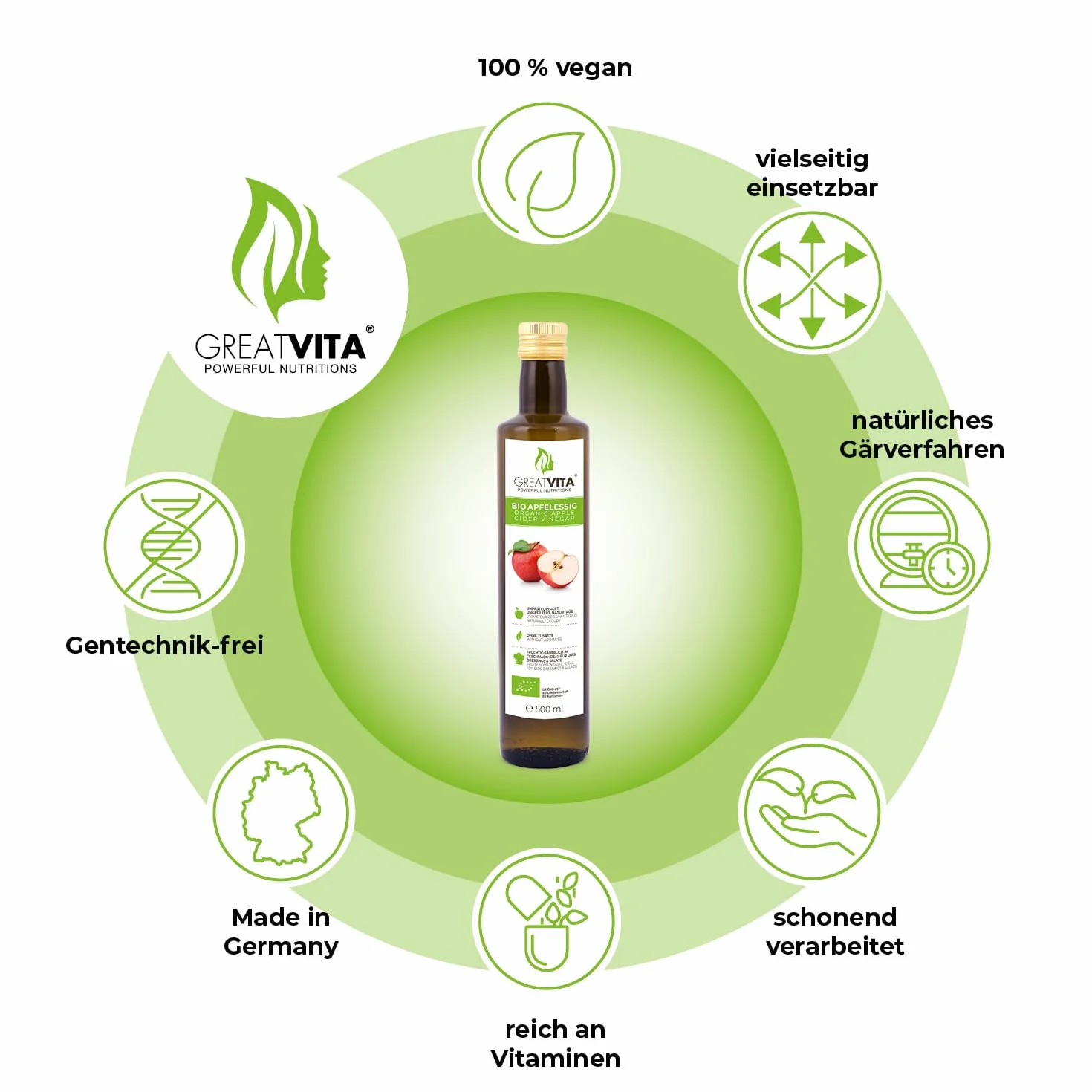 MeaVita Vinagre de Sidra Orgánico de Manzana Natural Turbio sin Filtrar 1000 ml (2 x 500 ml)