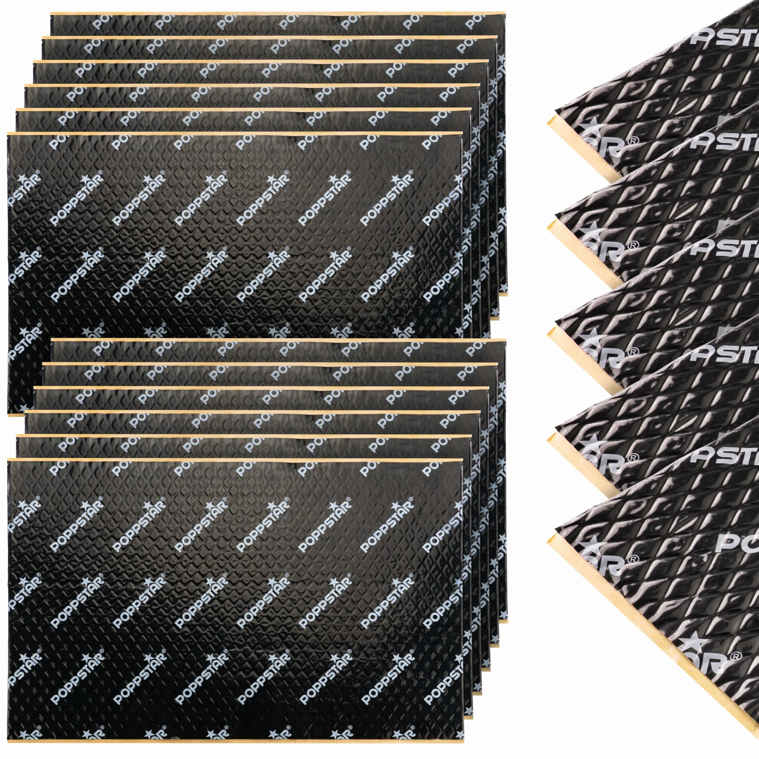 Poppstar Alfombrillas ailslantes para coche de aluminio butilo (placas insonorizantes 2 mm, 17 piezas c/u 40 x 25 cm, (1,7 m²)), negro
