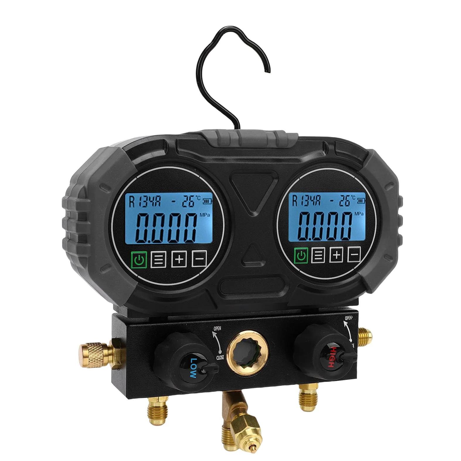 Medidor de Colector Digital, Pantalla LCD TFT de 0-6000 Kpa Refrigerantes HVAC Medidor Digital Ahorro de Mano de Obra Alta Resolución con Gancho Trasero para Comprobaciones de Diagnóstico