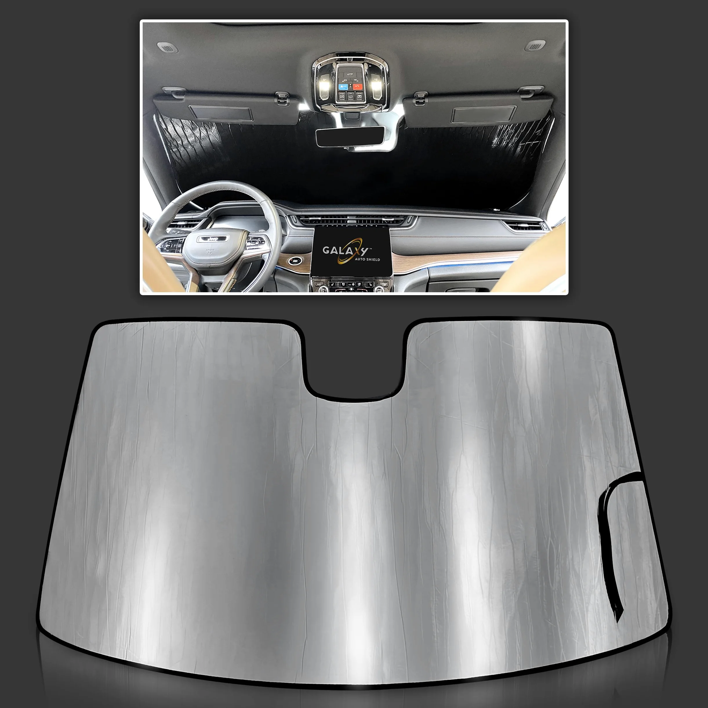 GalaxyAutoShield - Parasol para parabrisas de ajuste personalizado para Jeep Grand Cherokee L SUV 2021 2022 (no compatible con Grand Cherokee), accesorios de privacidad, protección contra rayos UV,
