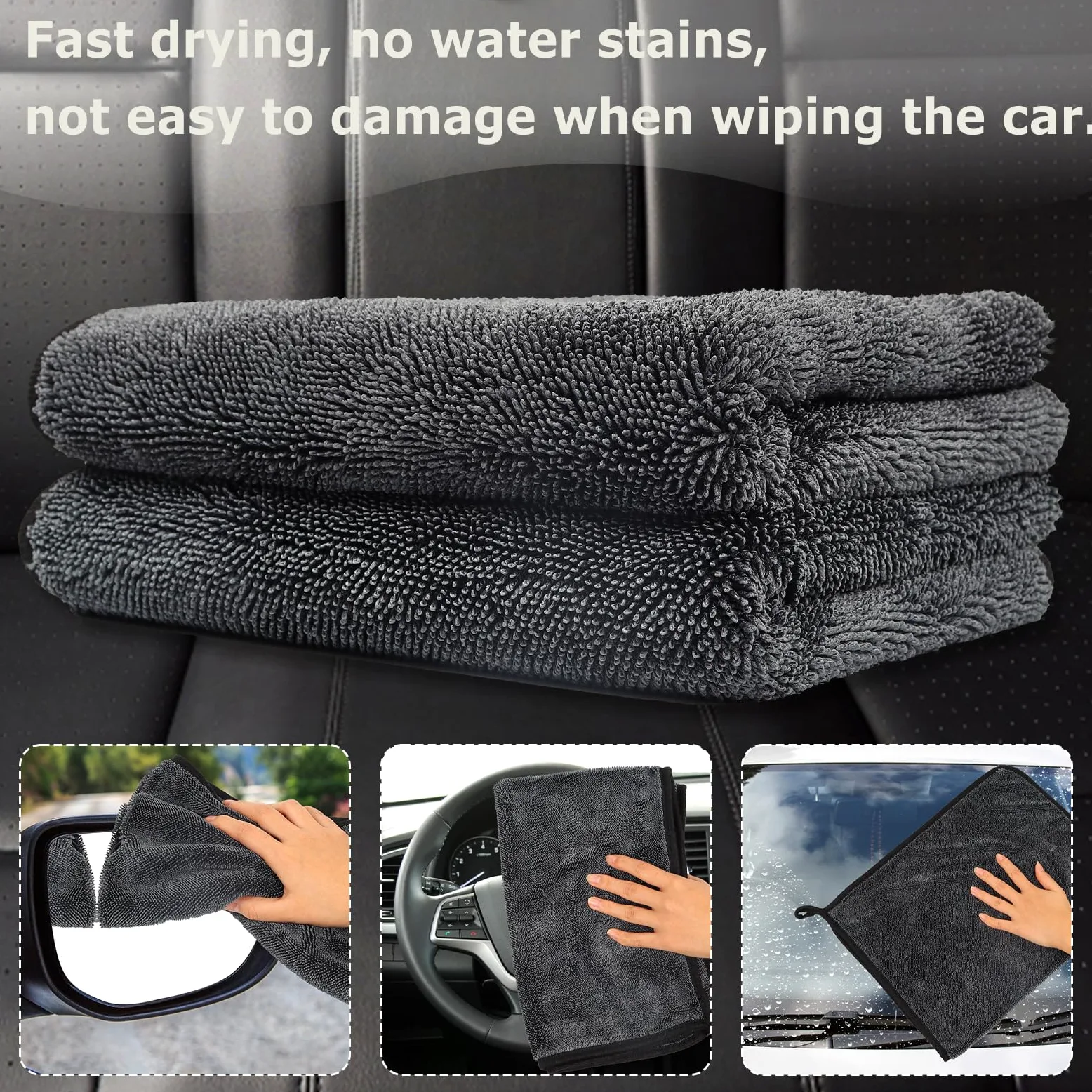 12 Piezas Toalla Secado Coche - 60 cm x 40 cm Paño Microfibra Coche, No Suelta Pelusa, Súper Absorbente - Bayetas Microfibra para Limpieza Coche, Detallar, Pulir, Limpiar y Lava