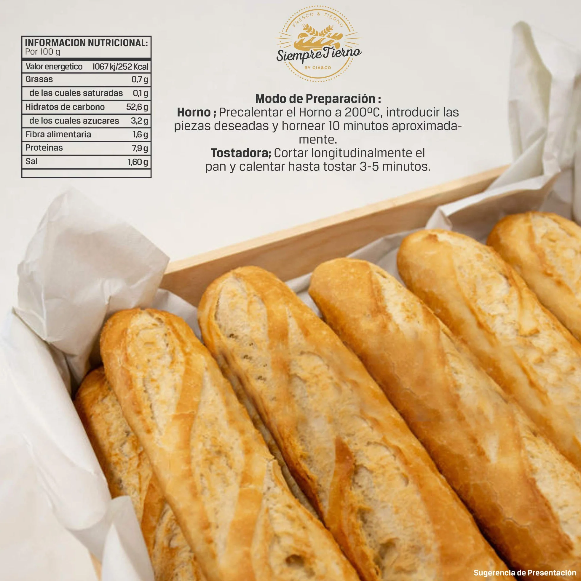 Pan SiempreTierno Baguettes 110g 1320g total 88 dni bez chłodzenia Atmosfera Protectora