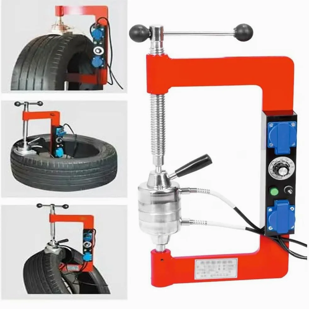 Máquina de reparación de neumáticos, sistema de vulcanización automática al vacío de 500 W con 8 moldes, esparcidor de neumáticos y kit de herramientas de calefacción para reparación de camiones