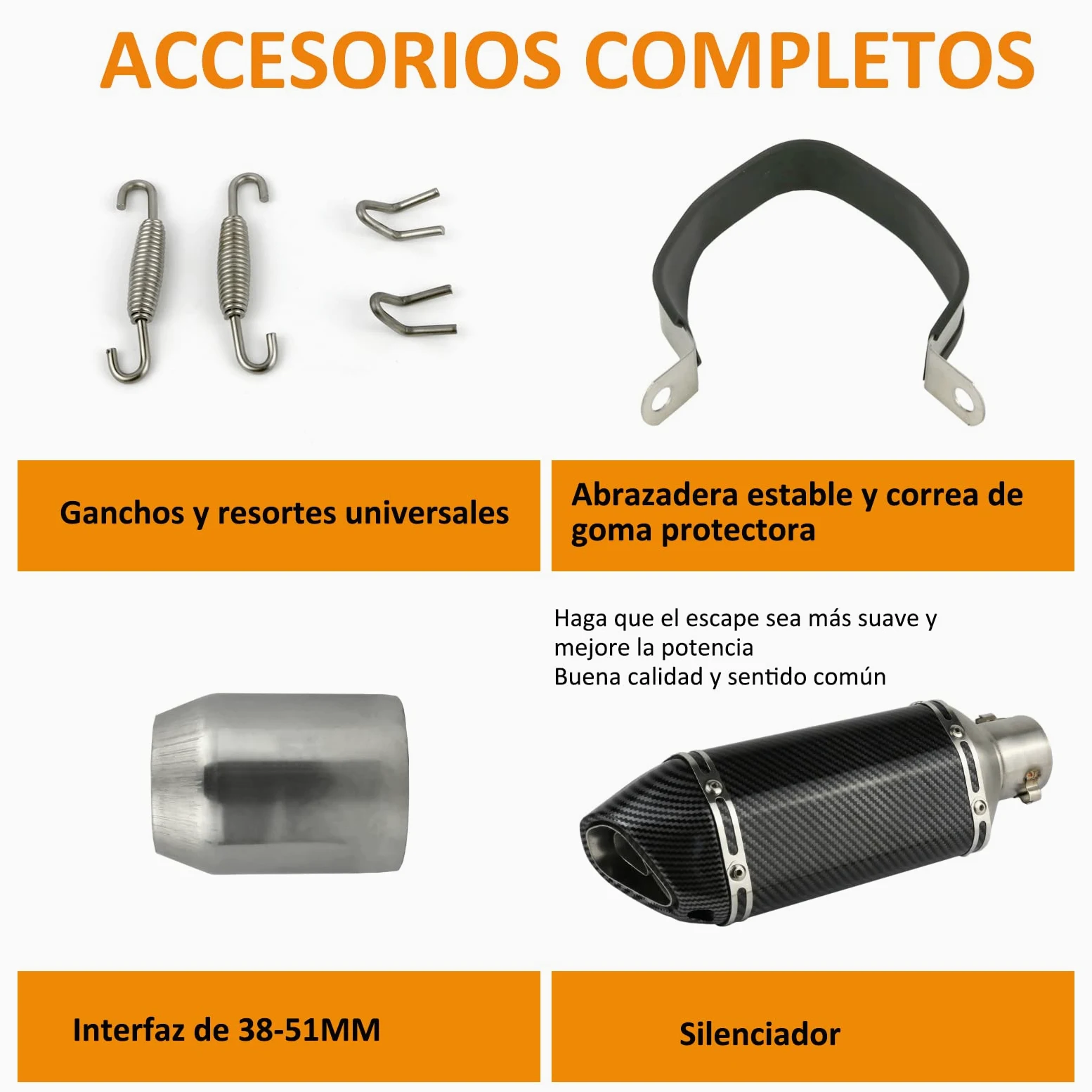 Escape de Motocicleta,38-51mm Silenciador de Tubo Universal, de aluminio con extraíble DB Killer para Yamaha Suzuki Moto ATV Universal