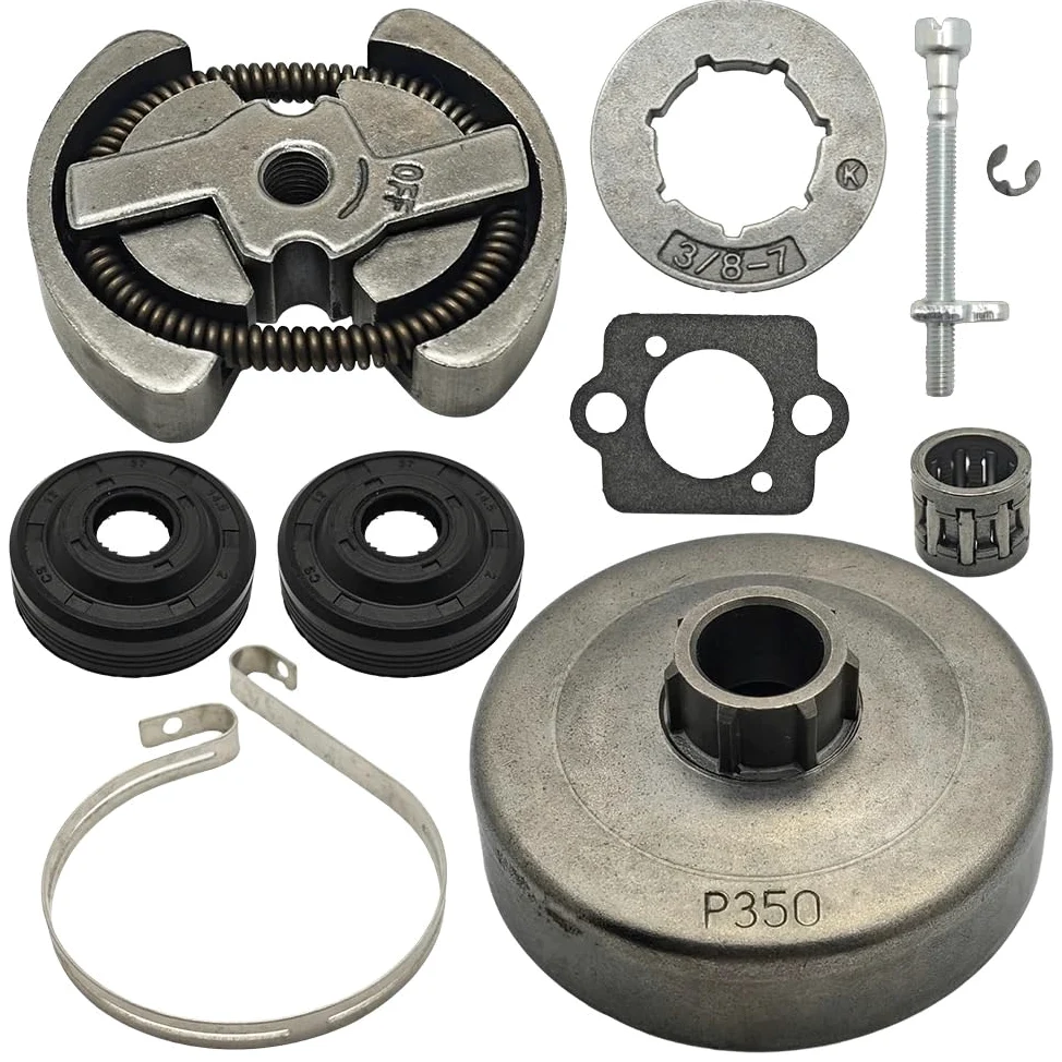 Kit de llanta de piñón de Tambor de Embrague de 3/8" y 7 Dientes, Compatible con Motosierra de Banda de Freno de Cadena de Sello de Aceite 420, 390, 350, 351, 352, 370 y 371