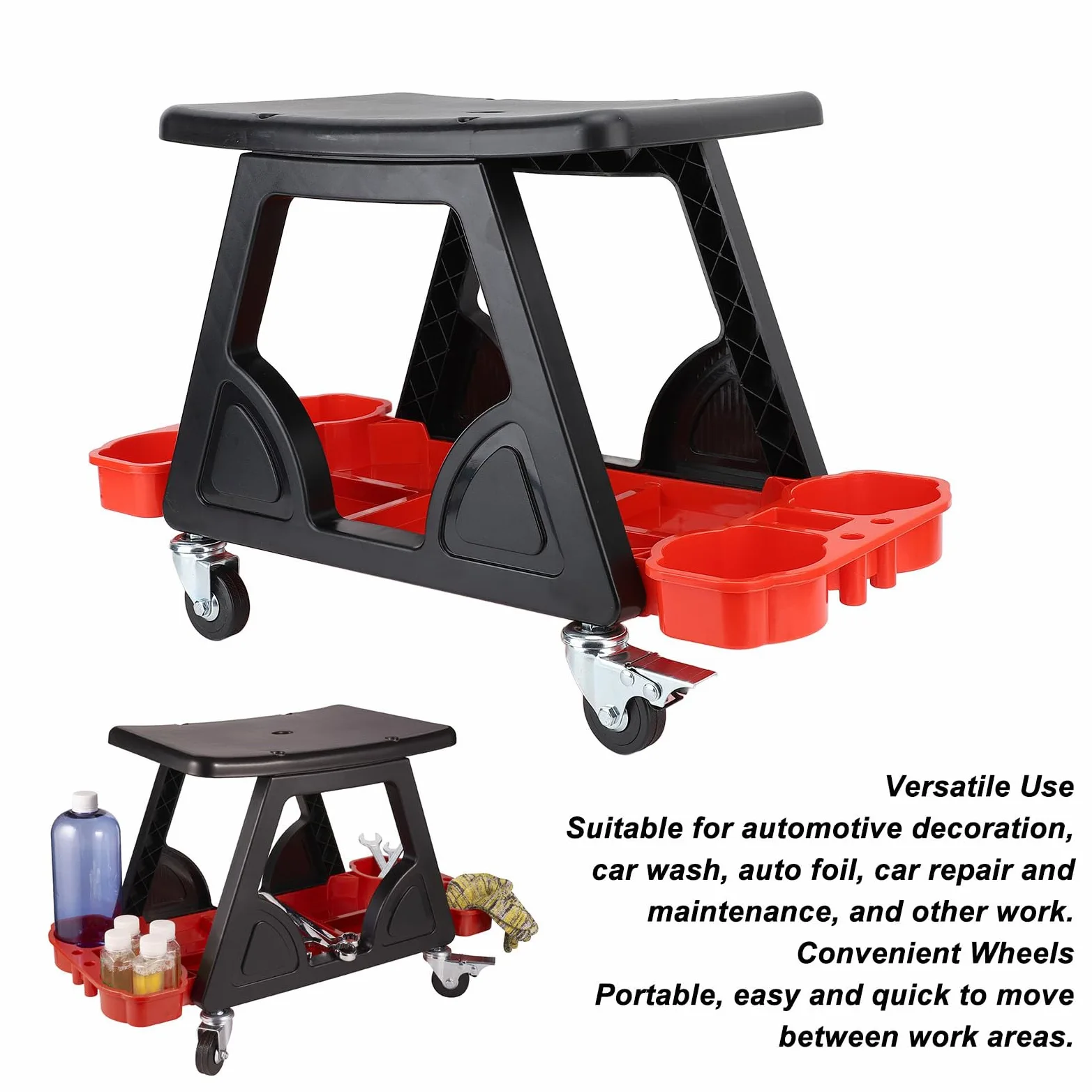 Silla de Taburete mecánico, Asiento mecánico rodante con Ruedas, Taburete de Garaje versátil para Lavado de Autos, reparación de láminas de automóviles, Material plástico Duradero