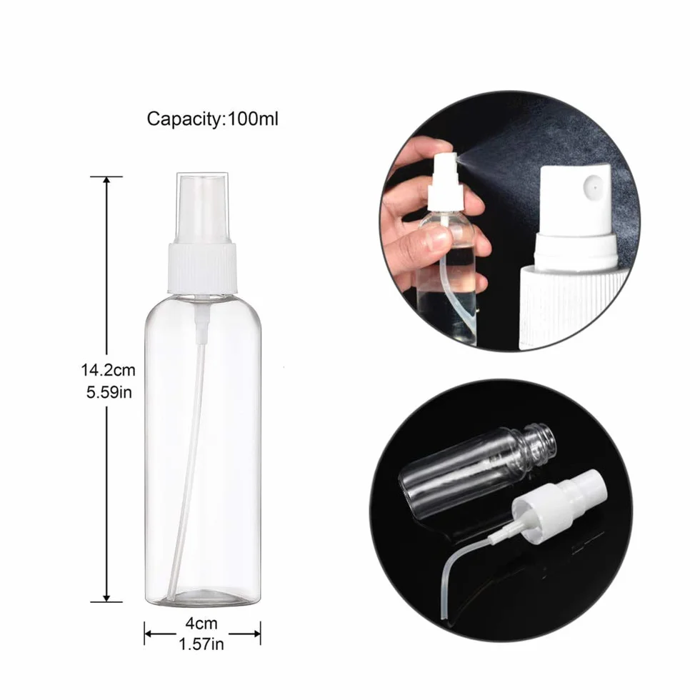 Botella Spray Plastico 100ML 4 Piezas Atomizador Transparente Niebla Botellas de Viaje Vacio