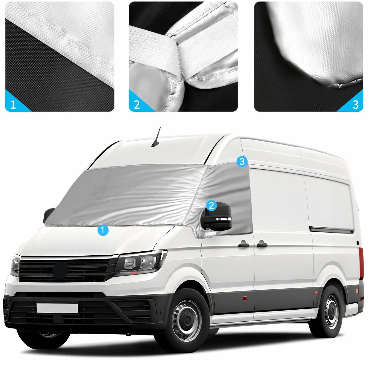 Cubierta de Parabrisas Térmico Externo Compatible con 2018-2023 VW Crafter Grand California, Parabrisas Delantero Cubierta Luxury de Plata para Protección contra Nieve, Hielo, Polvo y Sol