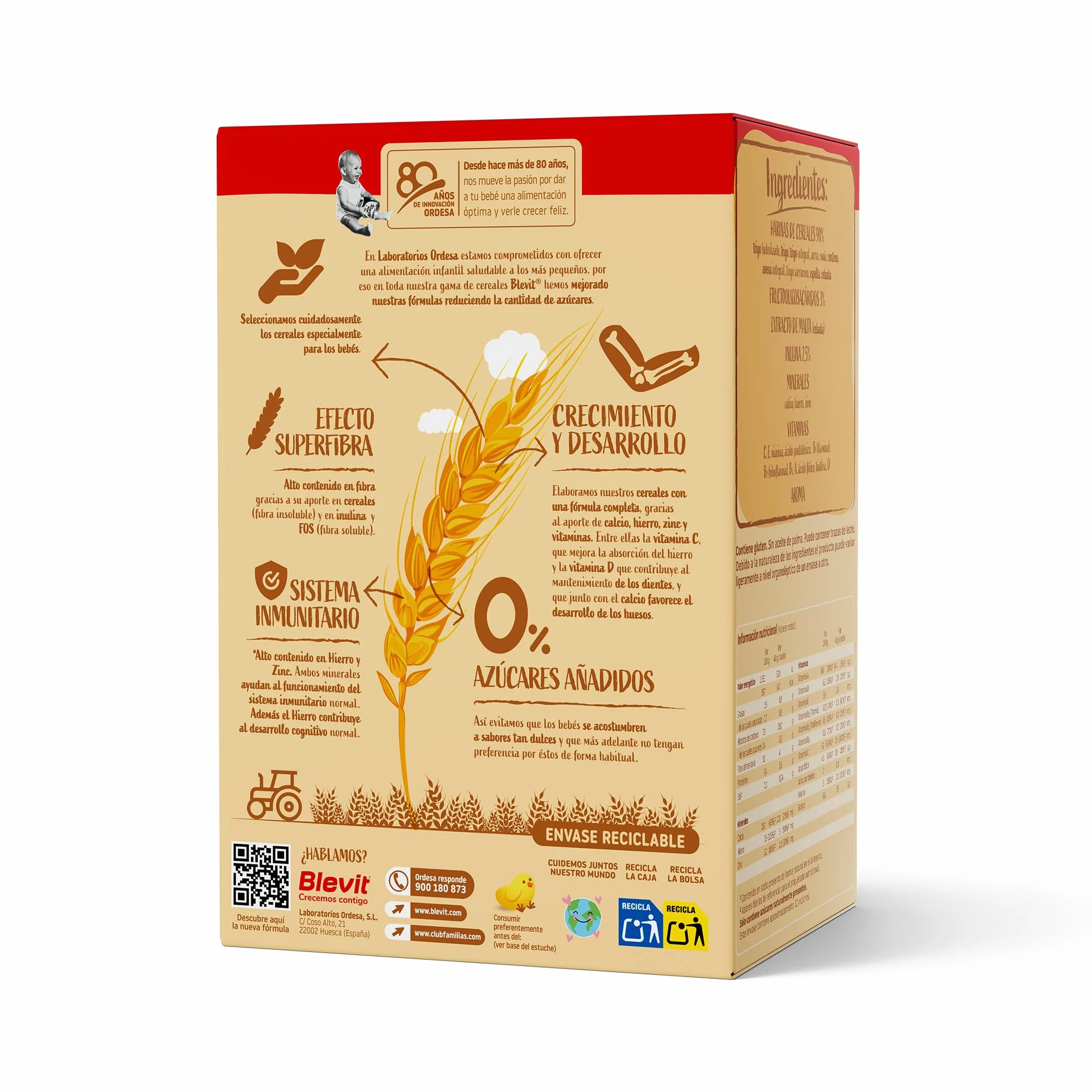 Blevit Superfibra 8 Cereales 500g Papilla para Bebé 5 Meses con Vitaminas, Minerales y Fibra