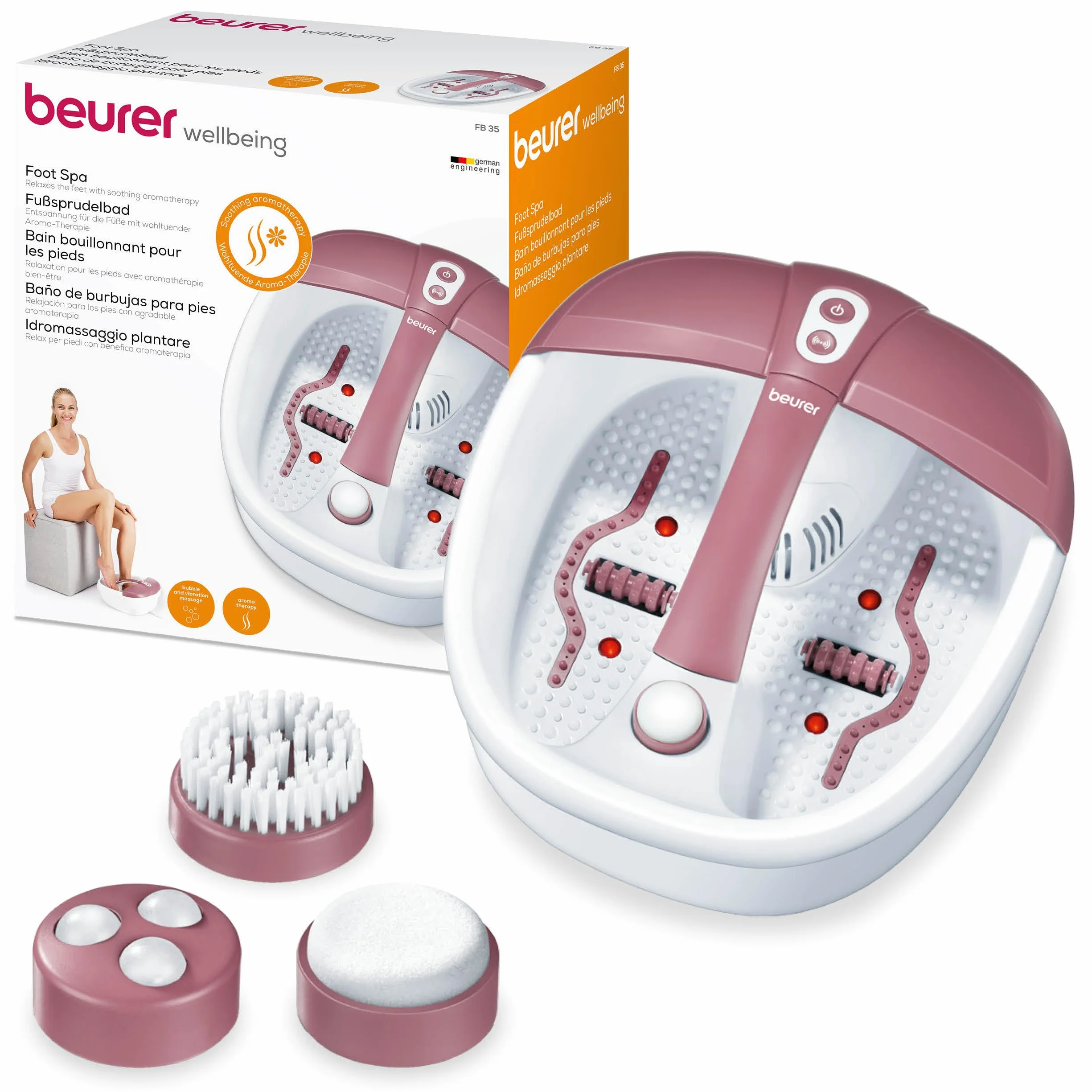 Beurer FB 35 baño de pies con masaje vibratorio y burbujas, 3 accesorios, luz infrarroja, aromaterapia, talla 44