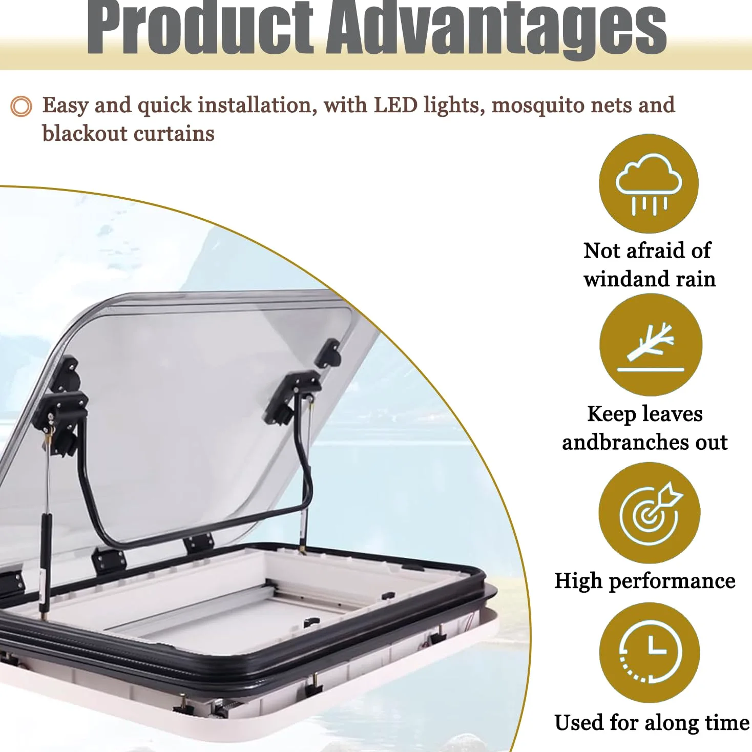 Claraboya Grande para Caravana, trampilla de ventilación para Techo de Caravana, Cubierta acrílica Anti-UV con luz LED, Compatible con Camiones, autocaravanas y techos corredizos 500 * 500mm