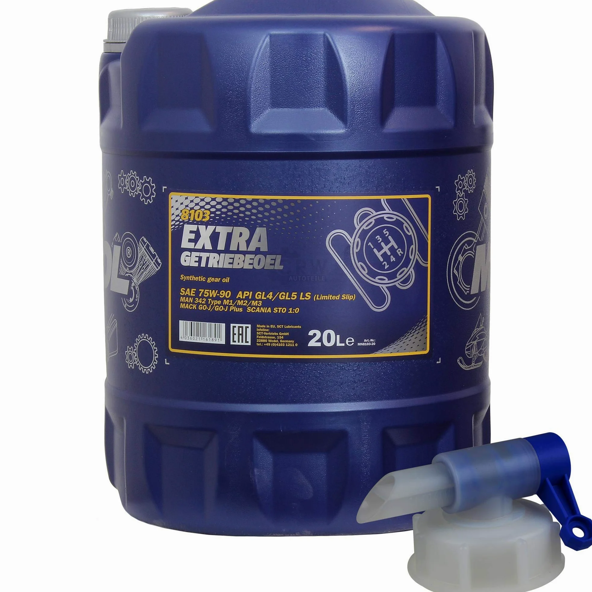 Mannol - Aceite para engranajes extra 75W-90 API GL 4/GL 5 LS MN8103-20 (20 L) con grifo