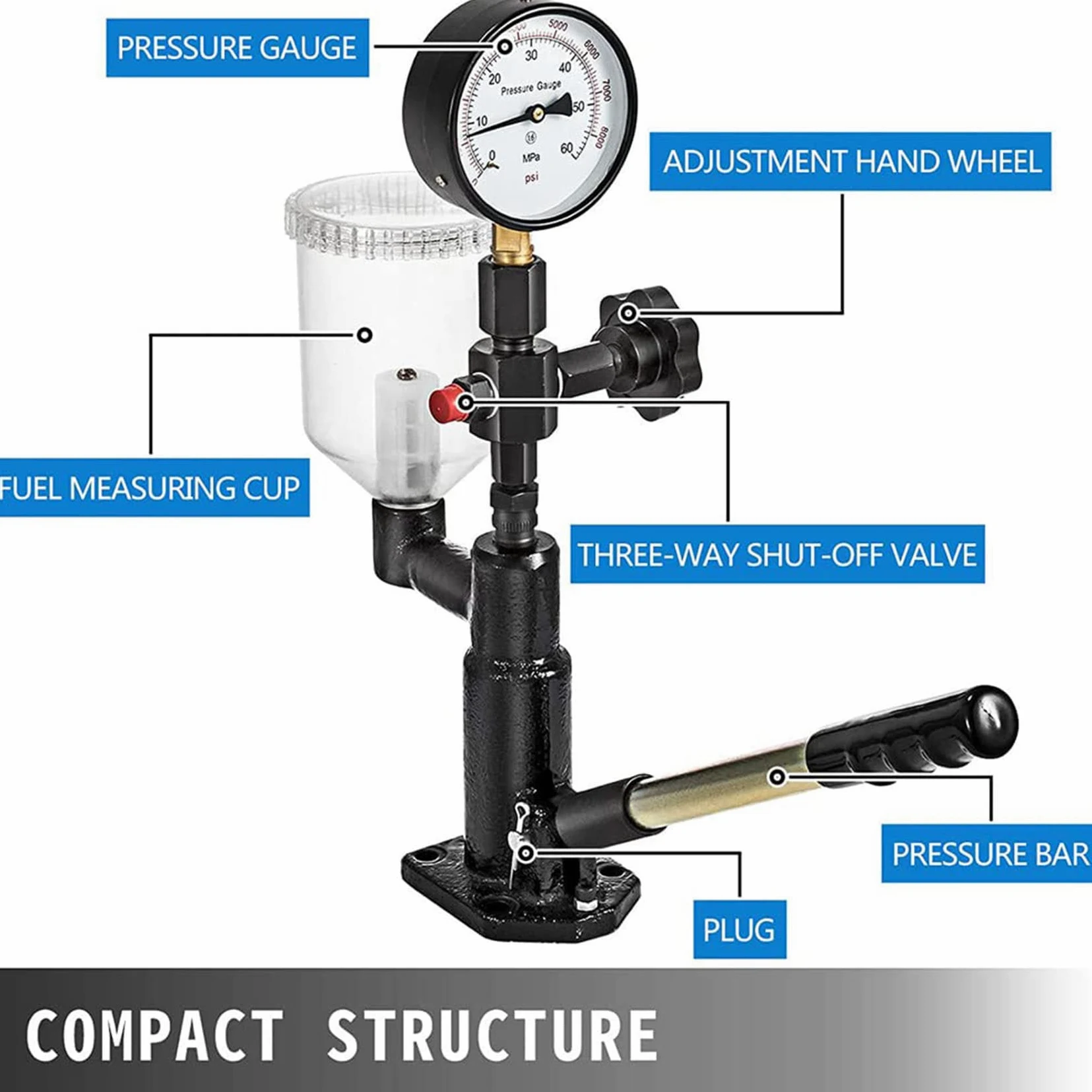 Kit de compresión del probador de inyectores Diesel, probador de inyectores Common Rail Diesel CIT800 Probador de inyectores piezoeléctricos Diesel + validador de inyectores S60H