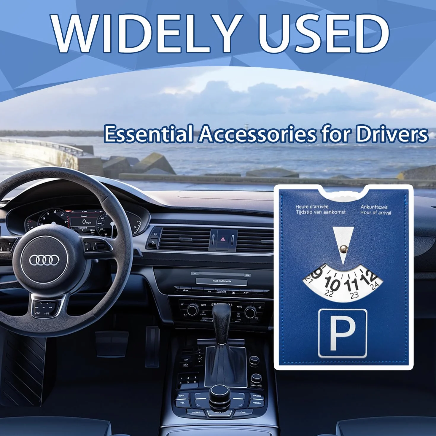 Discos de aparcamiento de lujo maxi de piel sintética suave, modelo de lujo para uso en toda Europa, reloj de parquímetro, accesorio universal para coche, moto, autocaravana (azul)