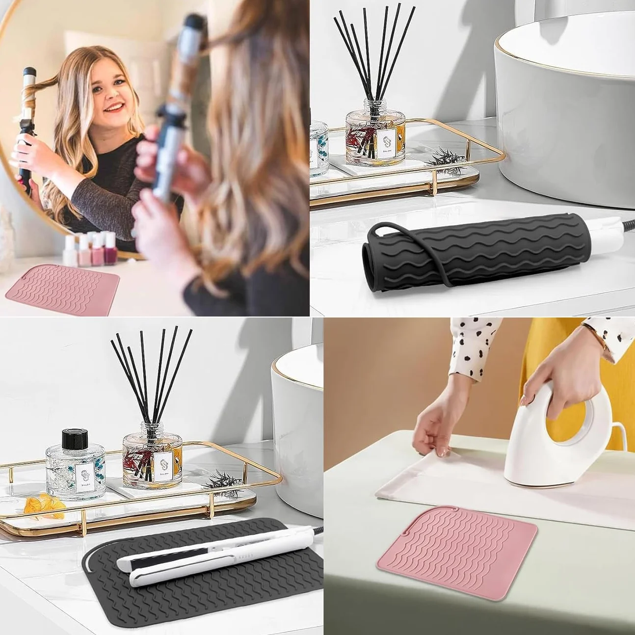 Alfombrilla de Viaje para Plancha Plana, 2 Piezas, Silicona Resistente al Calor