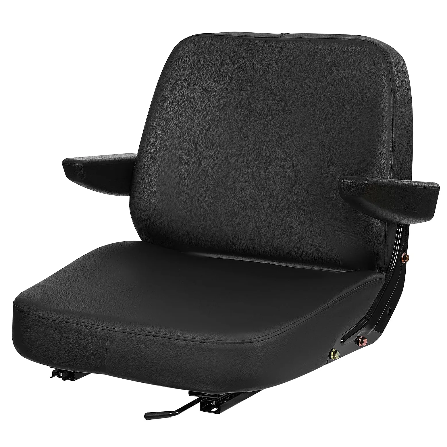 Asiento de tractor universal con reposabrazos, asiento de remolque ajustable, asiento de conductor de cuero de PVC para tractores, cortacésped, carretillas elevadoras, excavadoras - negro